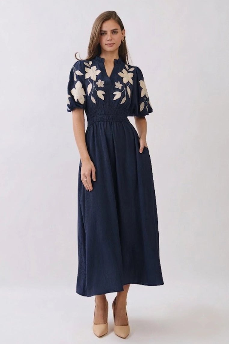 Annalee Navy Embroidered Maxi Dress