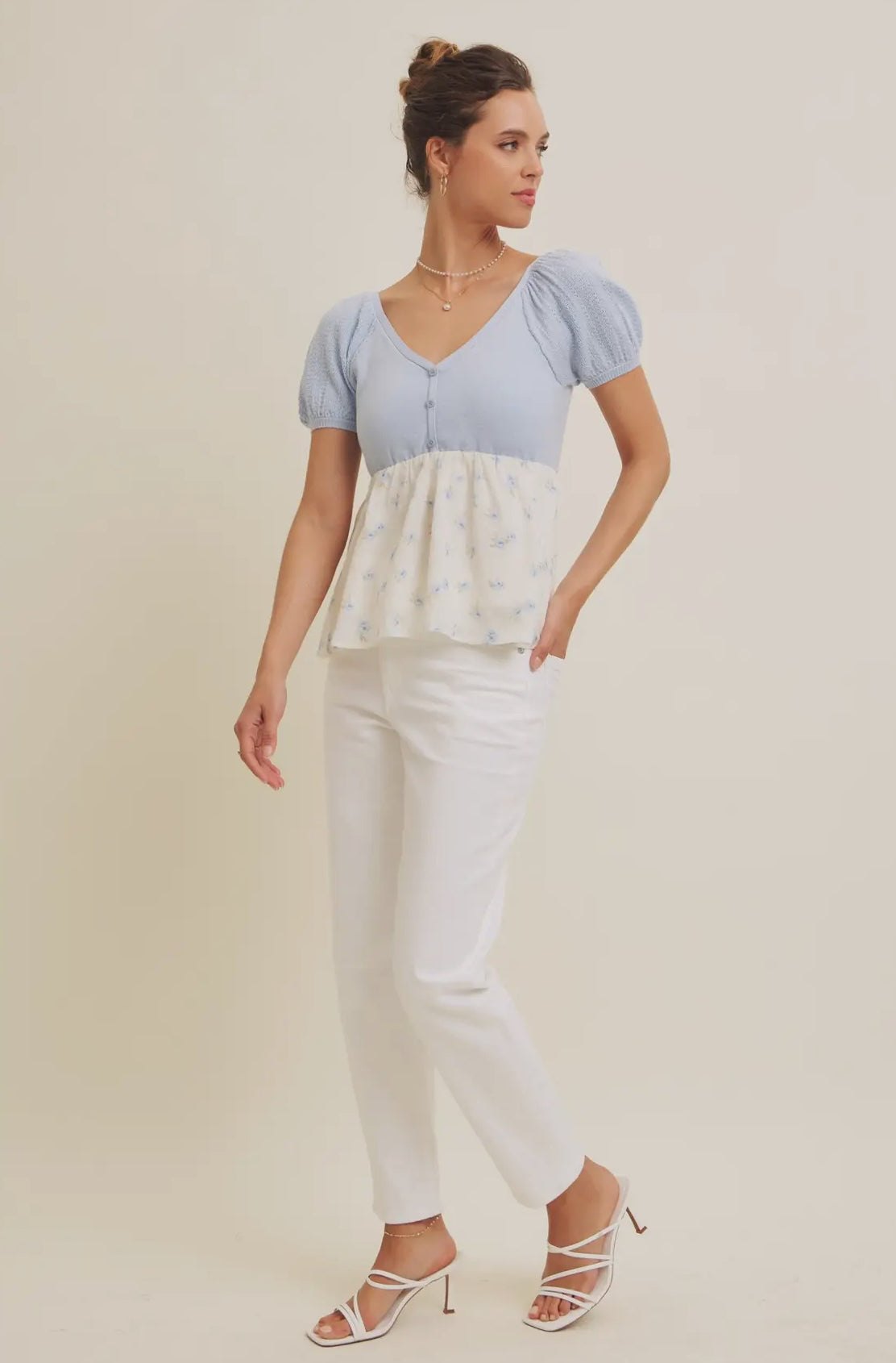 Babydoll Floral Sweater Top in Light Blue, thumbnail 10