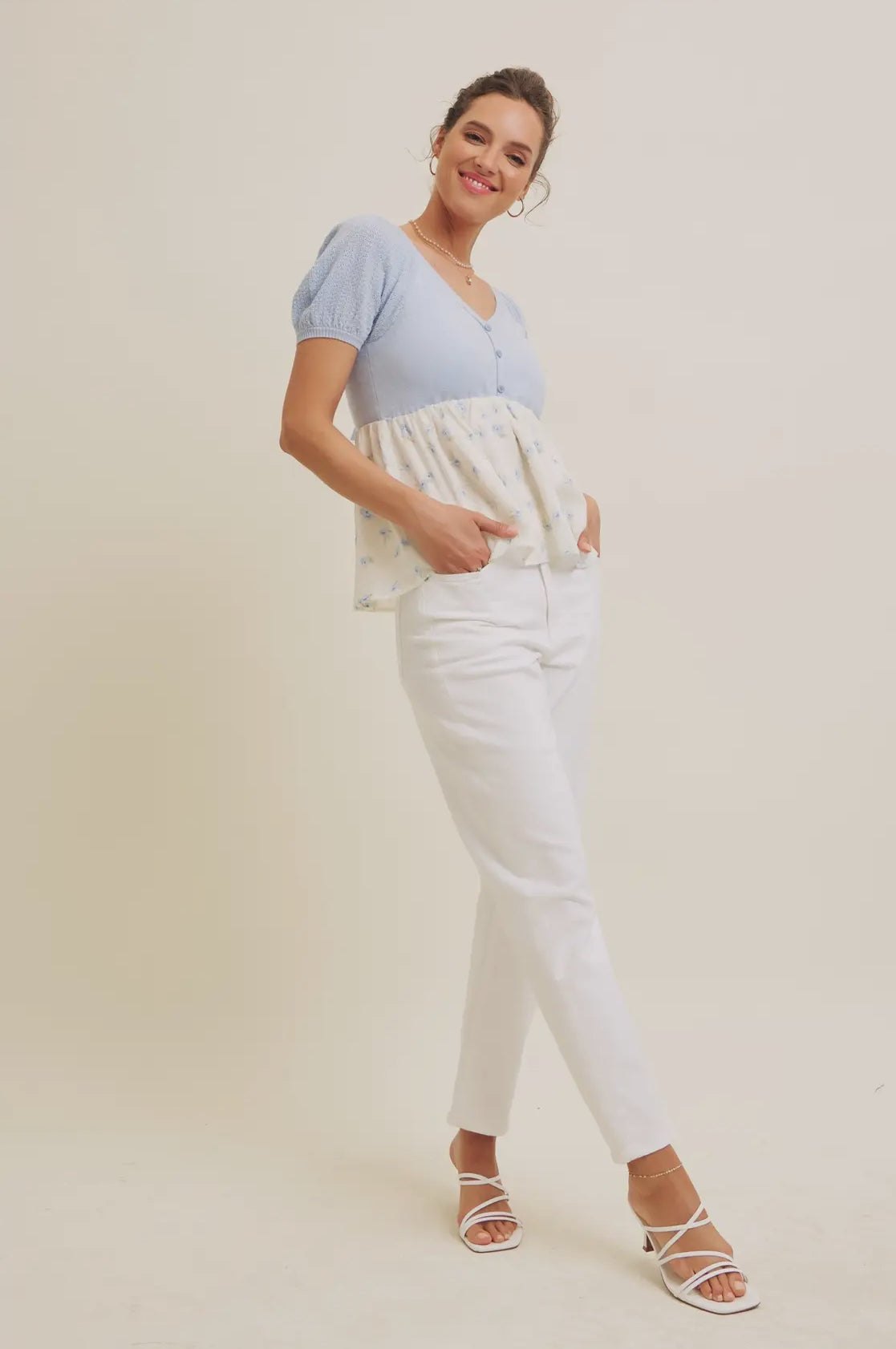 Babydoll Floral Sweater Top in Light Blue, thumbnail 11