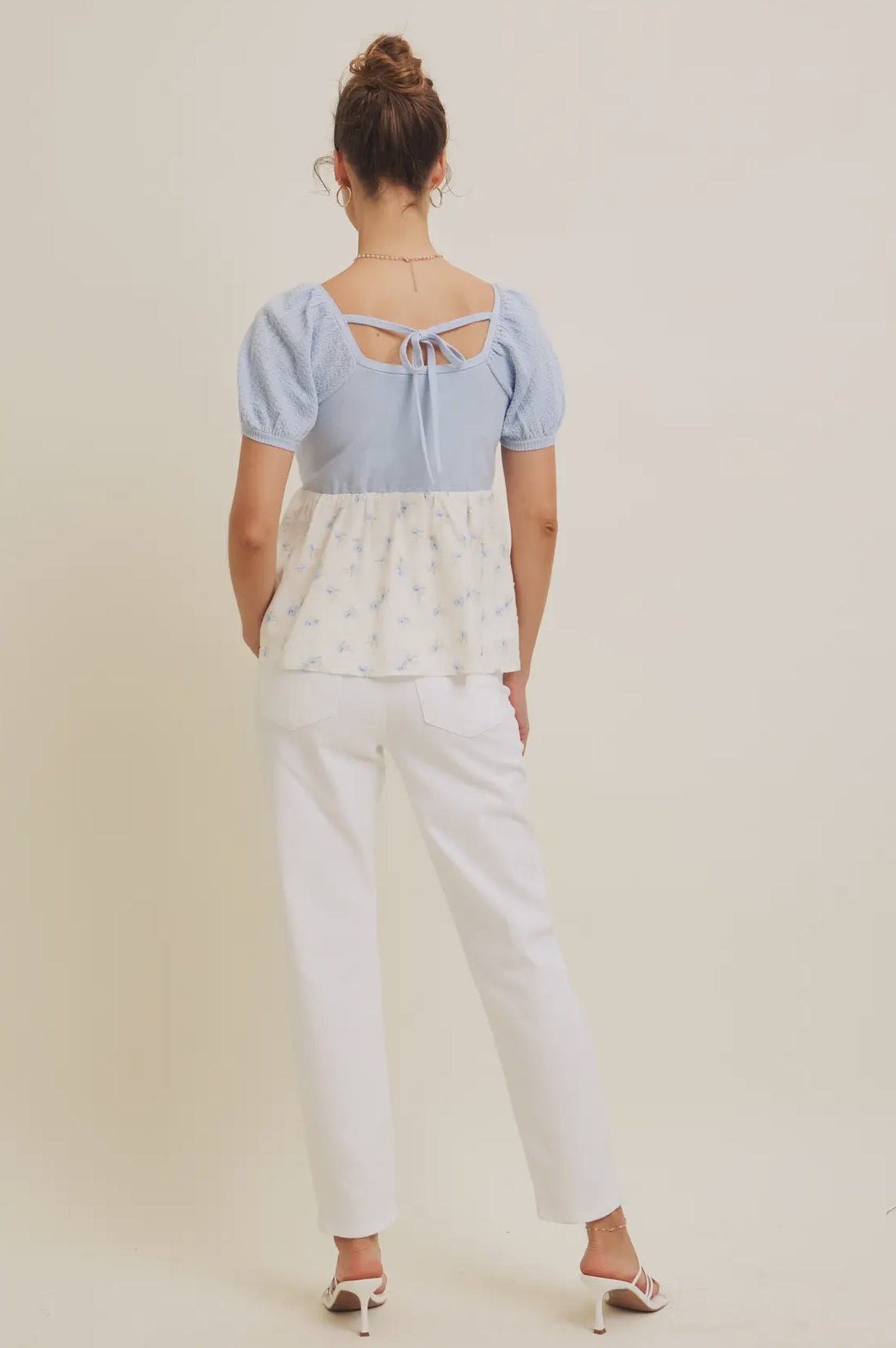 Babydoll Floral Sweater Top in Light Blue, thumbnail 12