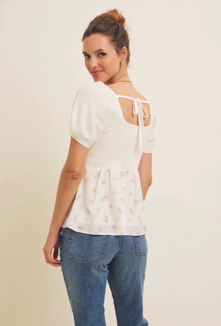 Babydoll Floral Sweater Top in Ivory, thumbnail 5