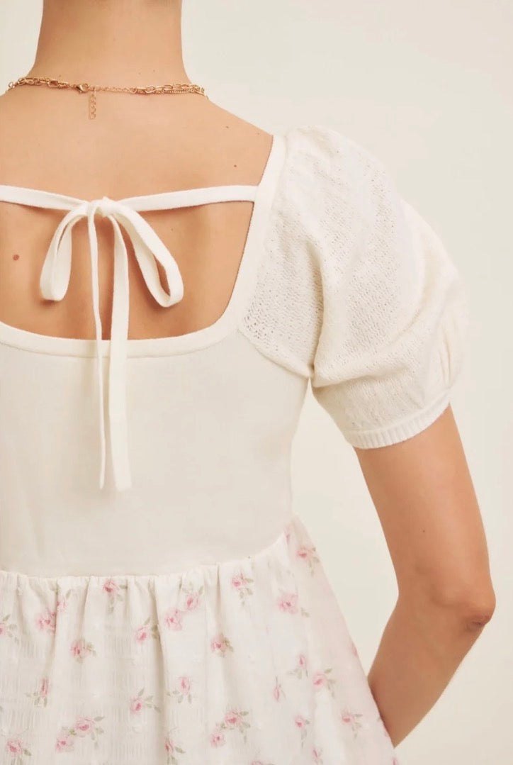 Babydoll Floral Sweater Top in Ivory, thumbnail 6