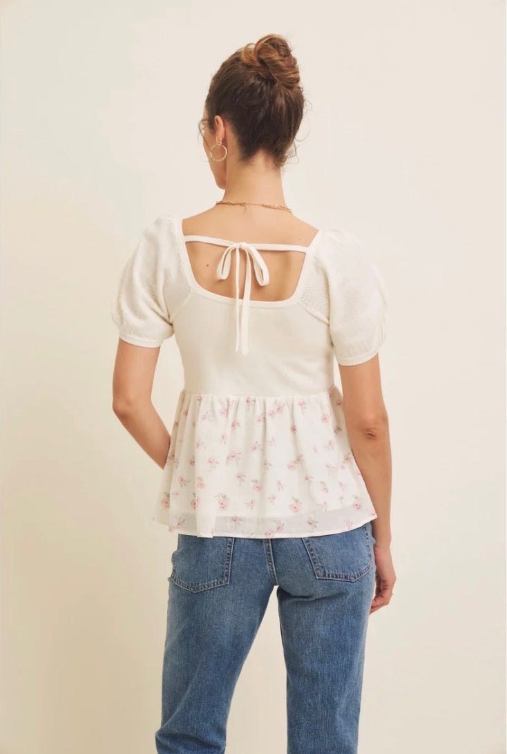 Babydoll Floral Sweater Top in Ivory, thumbnail 7