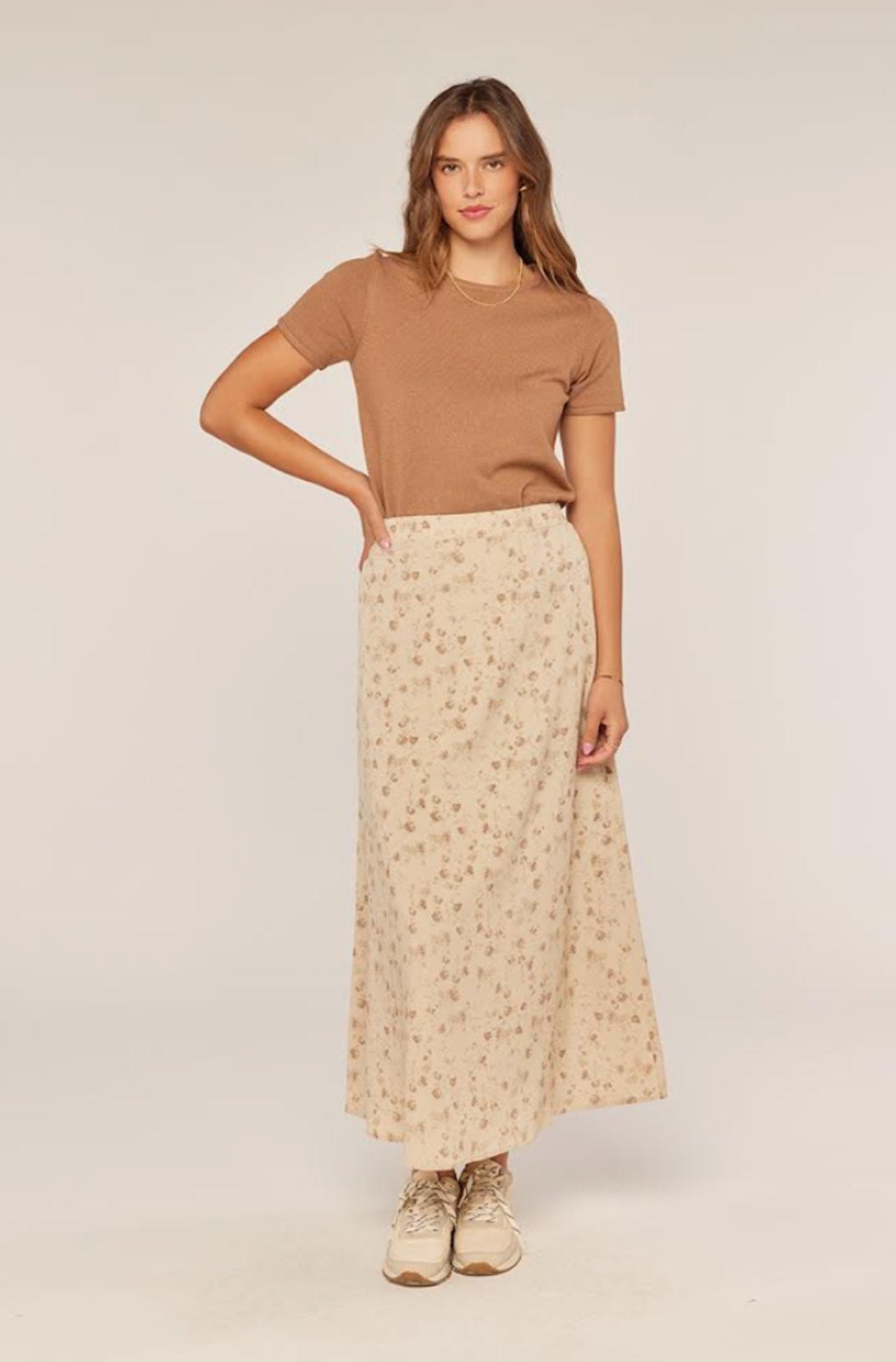 Beige Floral Maxi Skirt