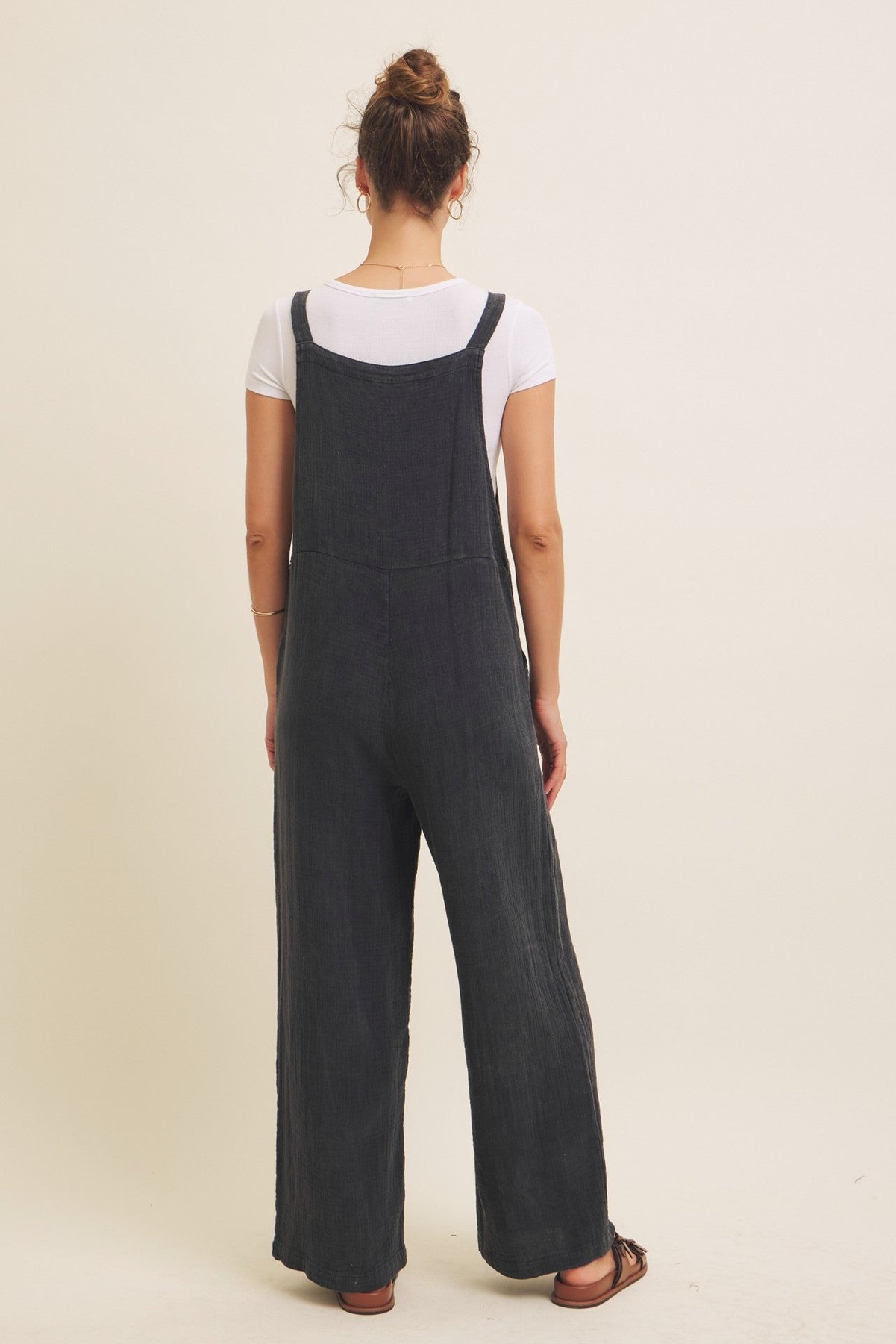 Black Mineral Washed Gauze Overalls, thumbnail 6