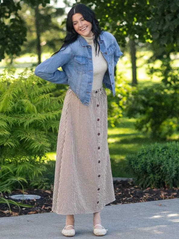 Brown Gingham Maxi Skirt