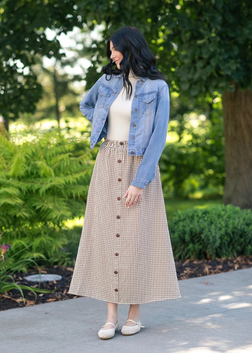 Brown Gingham Maxi Skirt, thumbnail 4