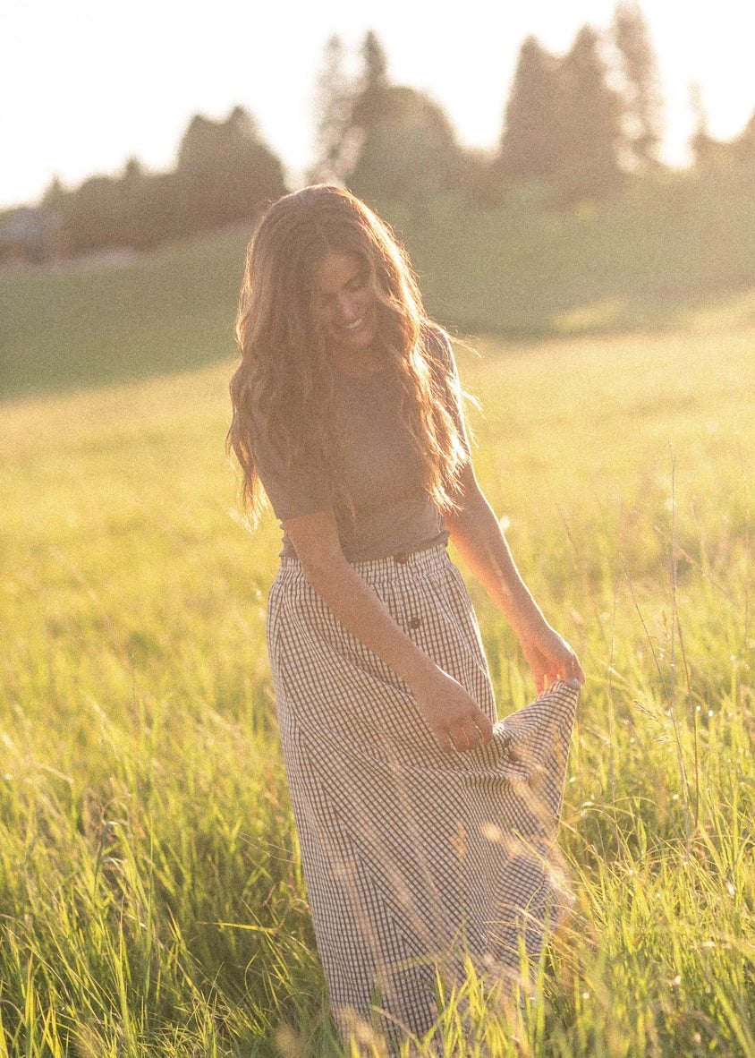 Brown Gingham Maxi Skirt, thumbnail 8