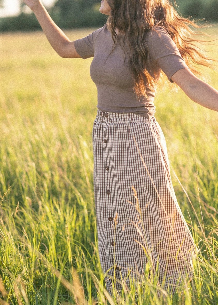 Brown Gingham Maxi Skirt, thumbnail 10