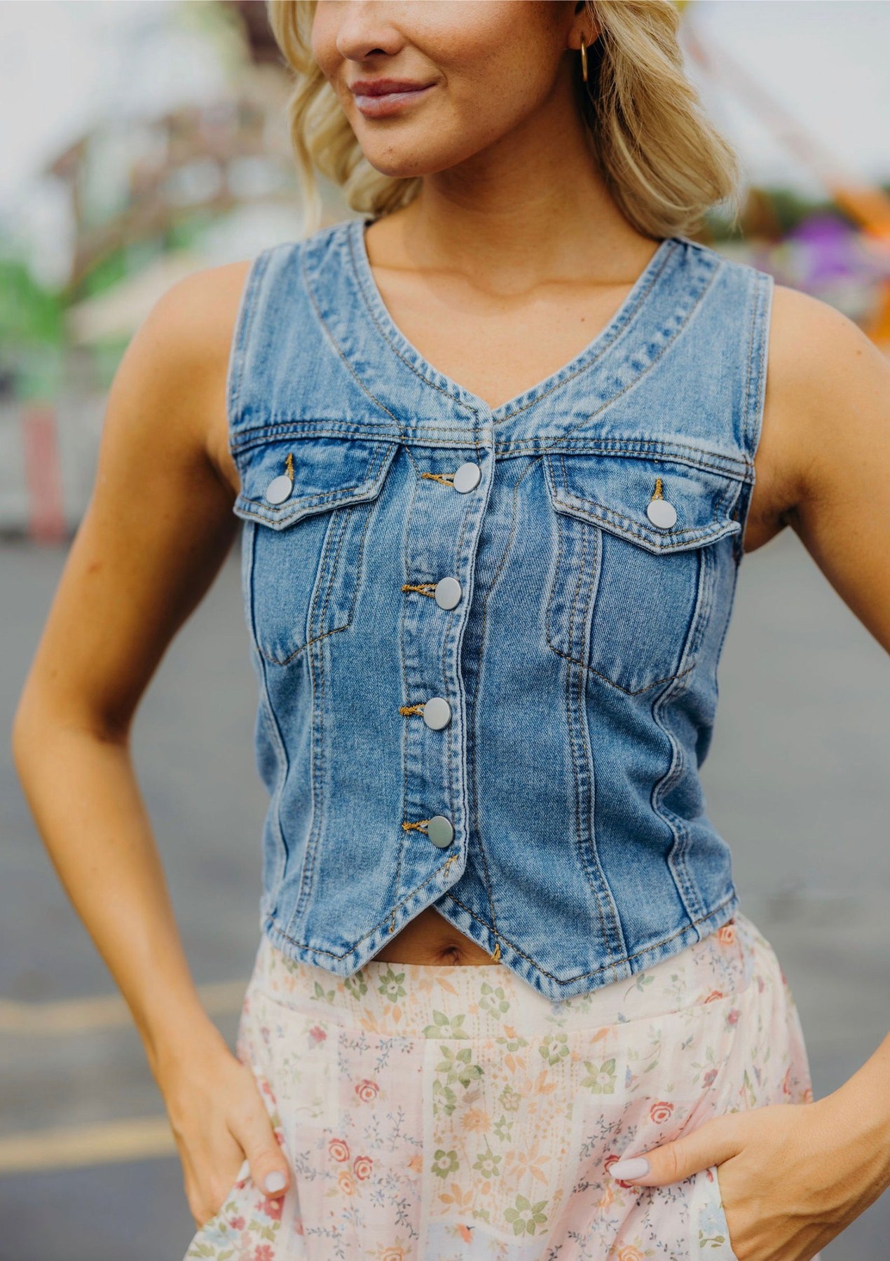 Button up Denim Vest, thumbnail 3