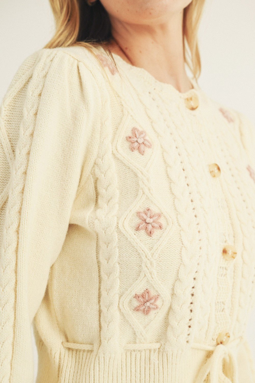 Cream tie front floral cardigan, thumbnail 4
