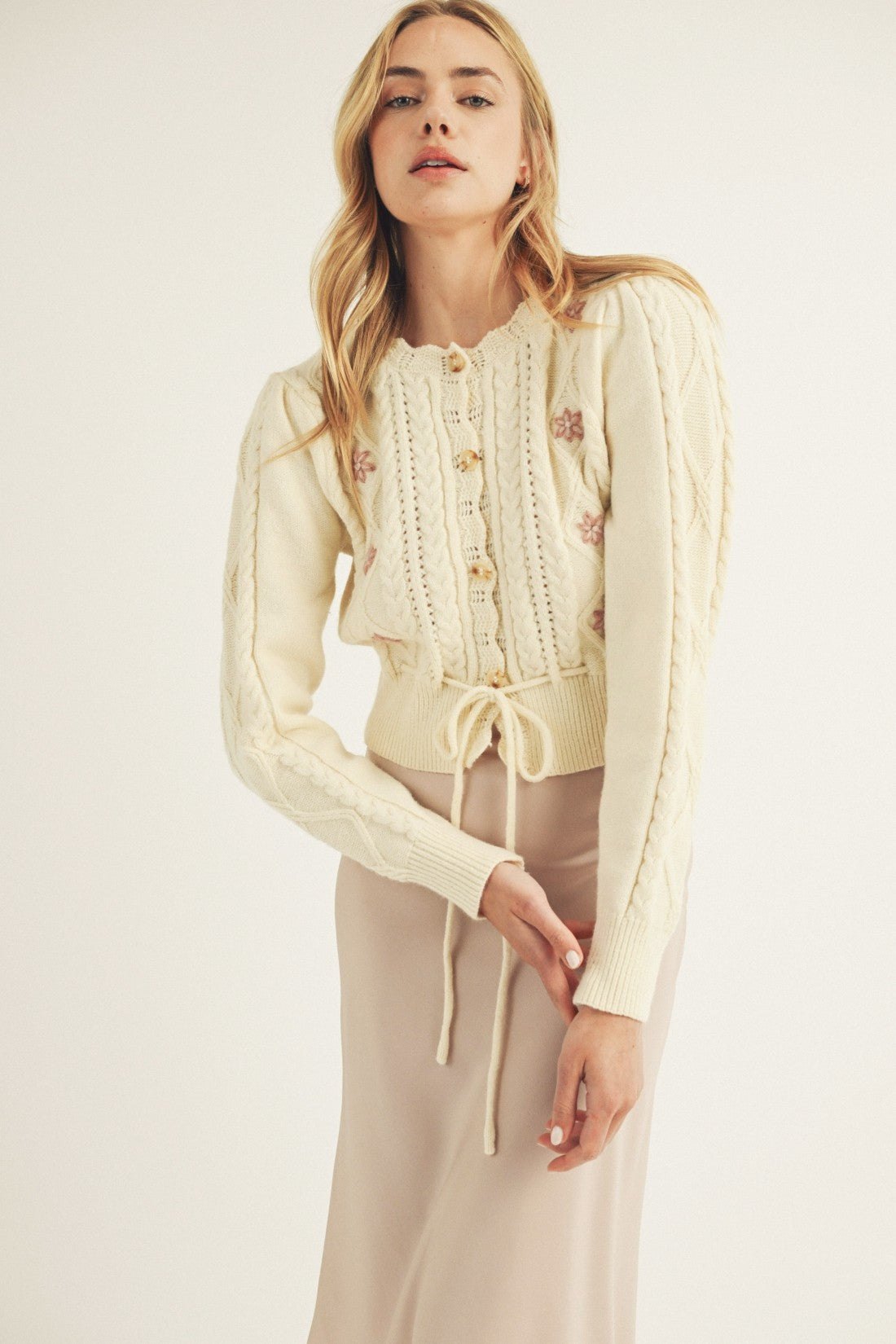 Cream tie front floral cardigan, thumbnail 11