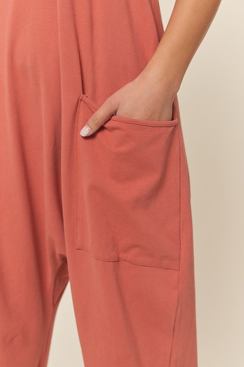 Dark coral knit overalls, thumbnail 3