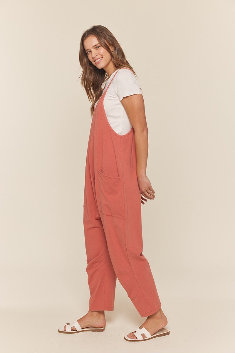 Dark coral knit overalls, thumbnail 4
