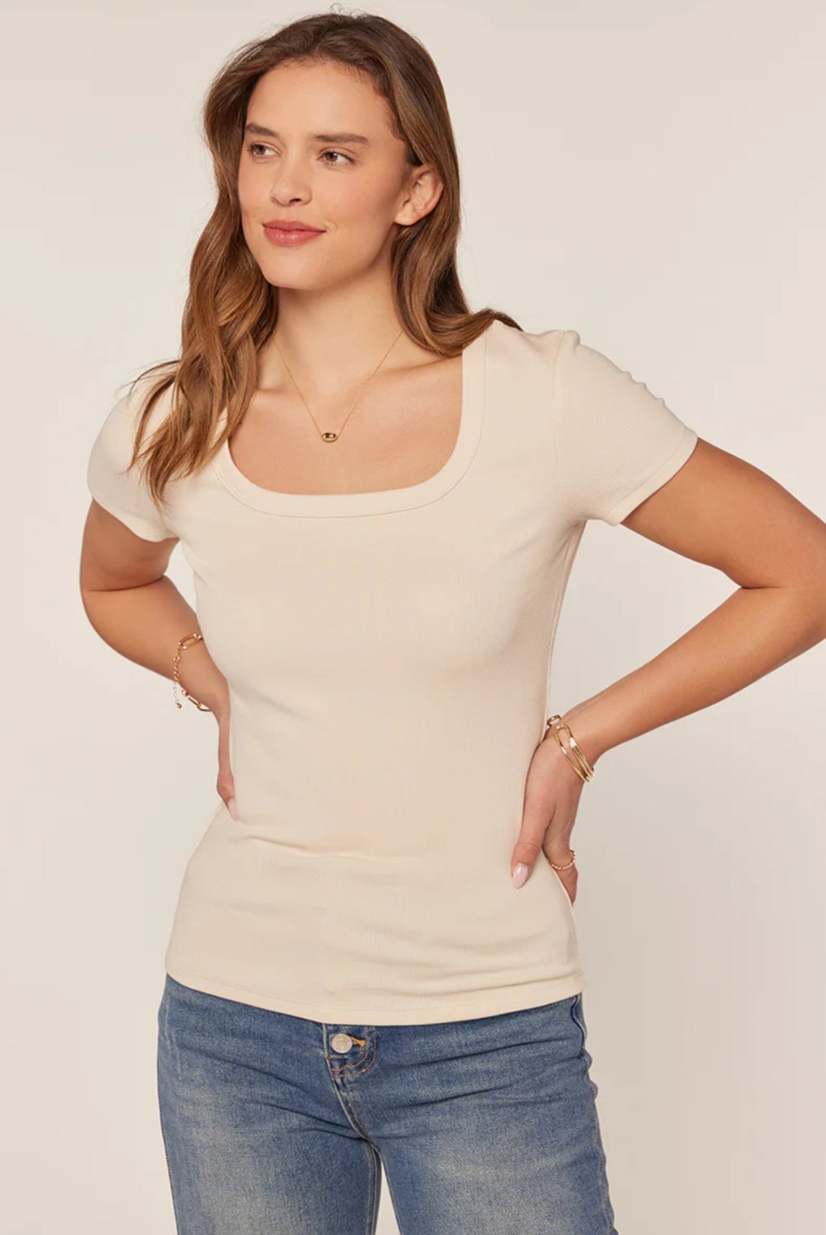 Dark Cream Scoop Neck Tee, alternate view