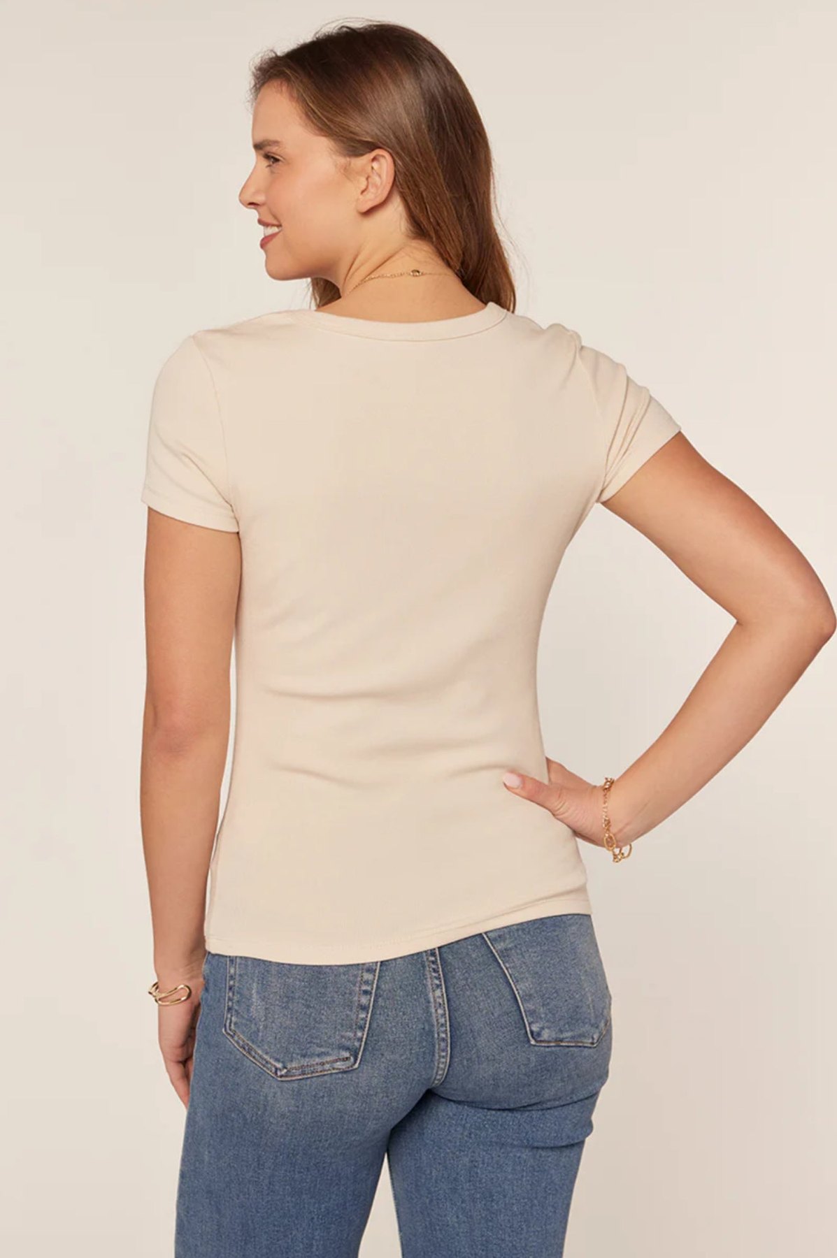 Dark Cream Scoop Neck Tee, thumbnail 4