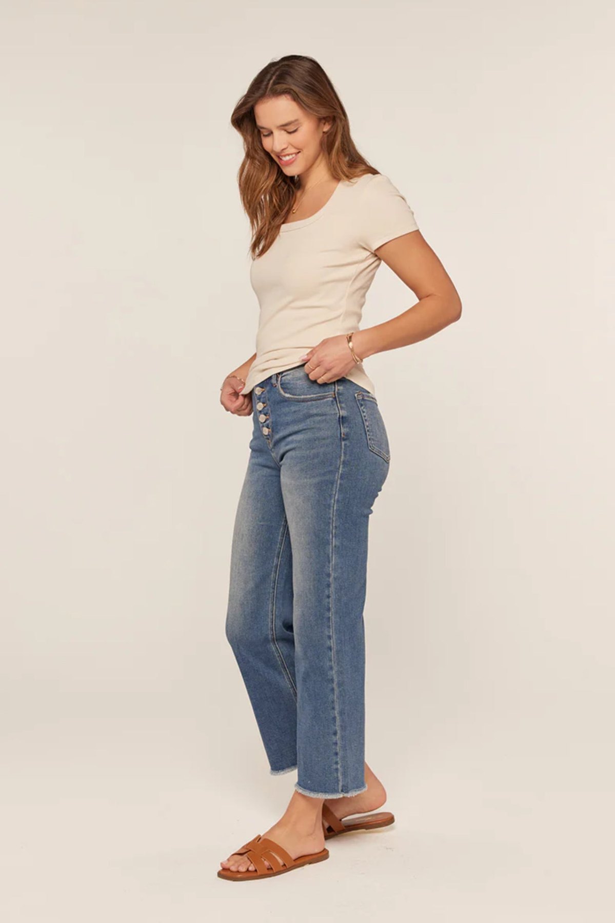 Dark Cream Scoop Neck Tee, thumbnail 5
