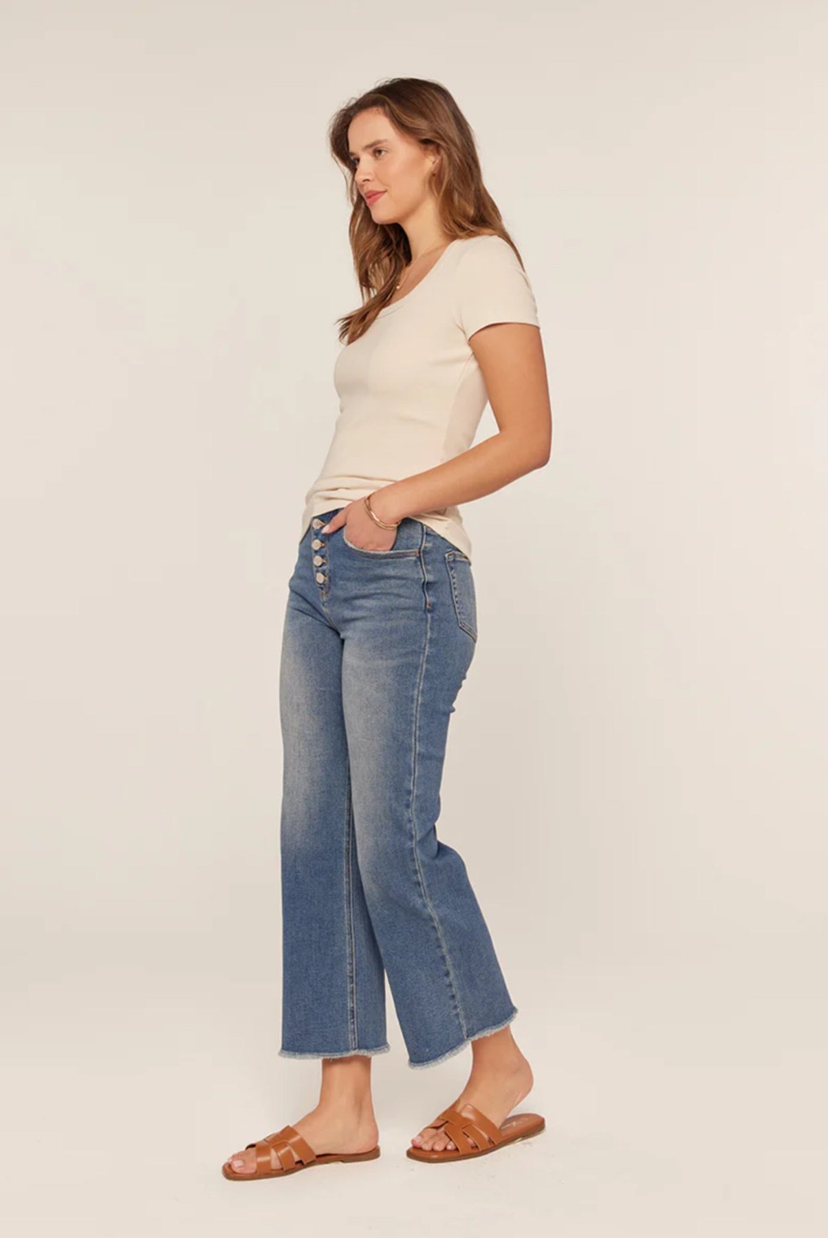 Dark Cream Scoop Neck Tee, thumbnail 6
