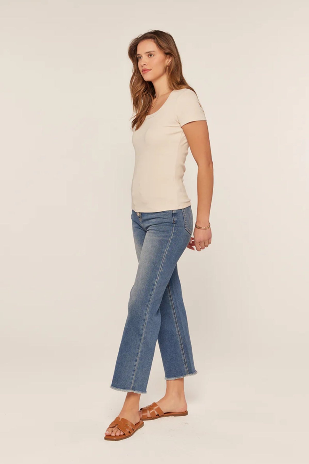 Dark Cream Scoop Neck Tee, thumbnail 7