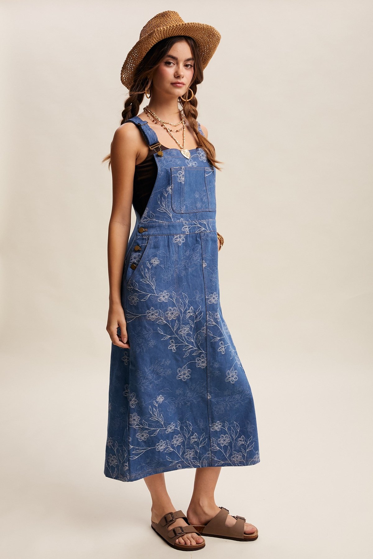 Denim Floral Embroidered Overalls, thumbnail 6
