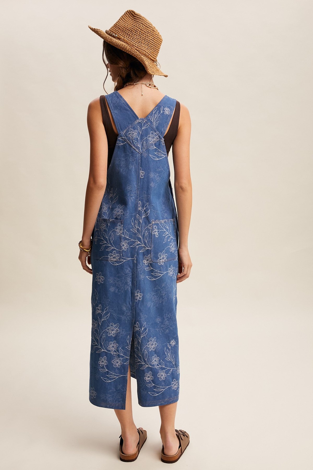 Denim Floral Embroidered Overalls, thumbnail 8