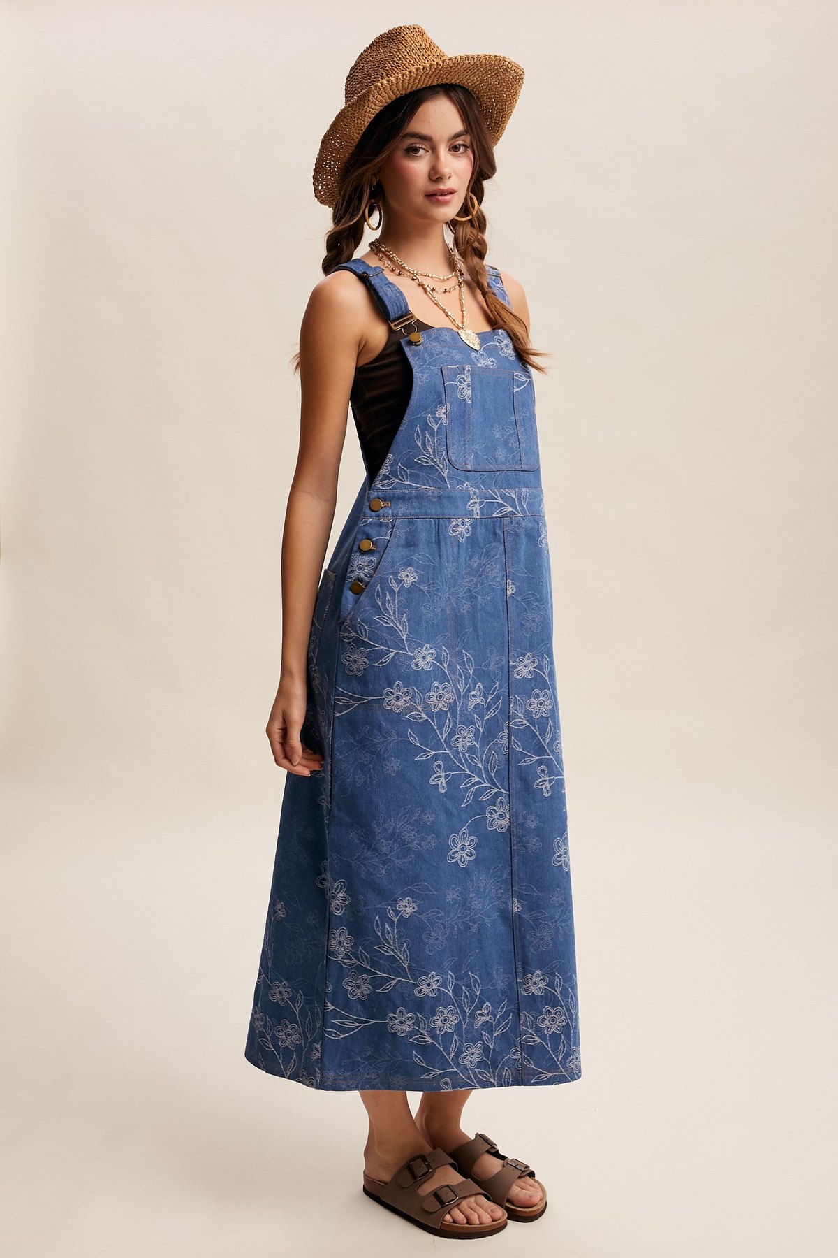 Denim Floral Embroidered Overalls, thumbnail 9