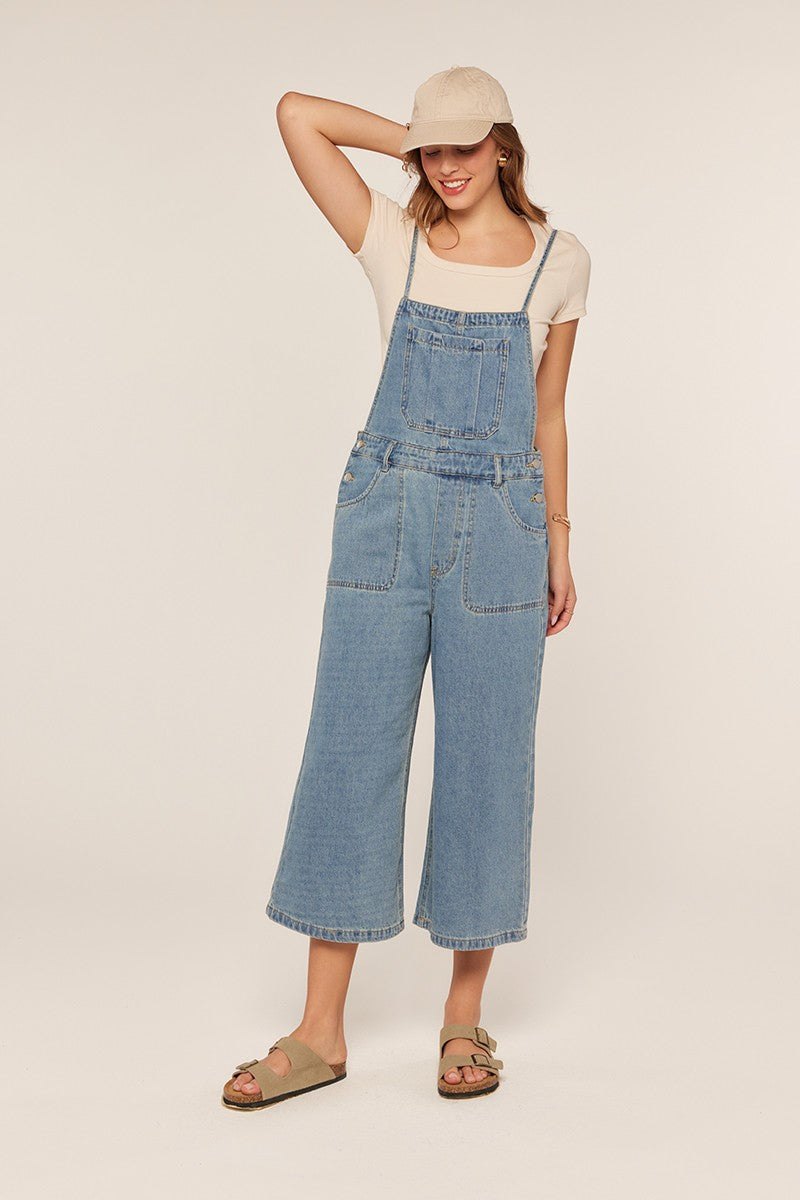Denim Cropped Overalls, alternate view