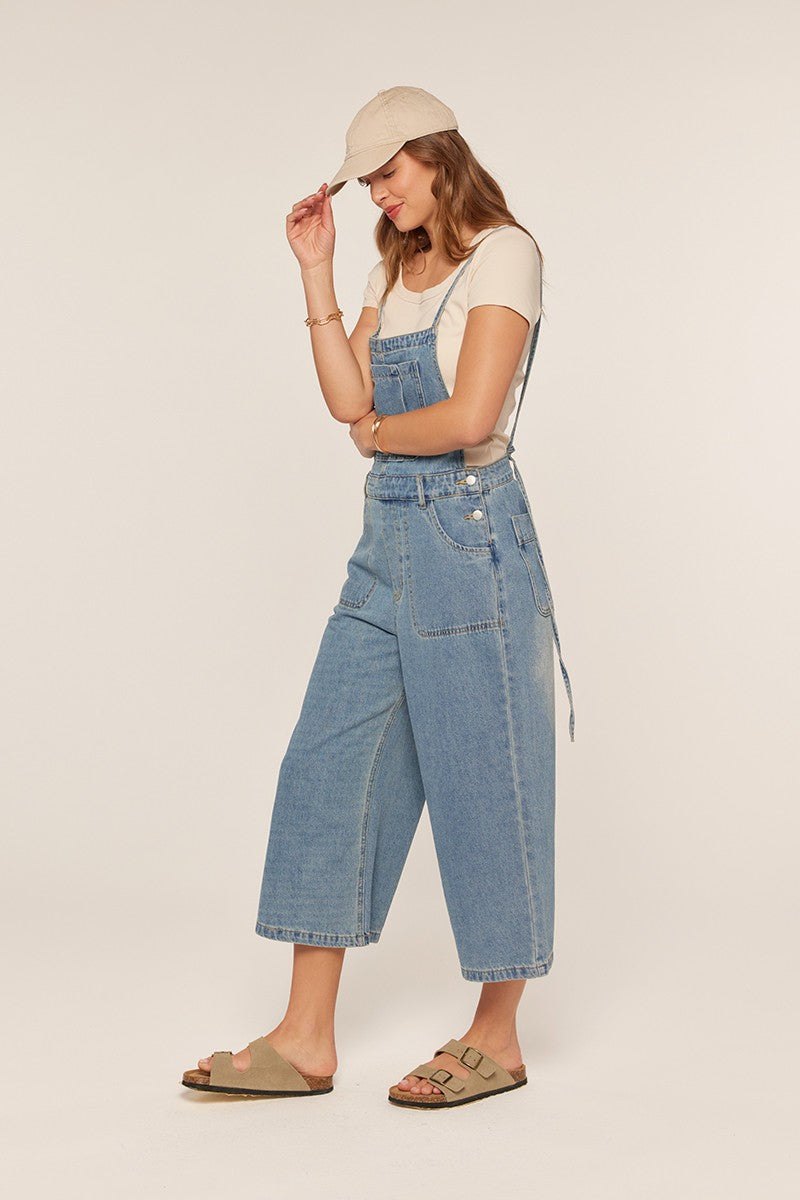 Denim Cropped Overalls, thumbnail 3