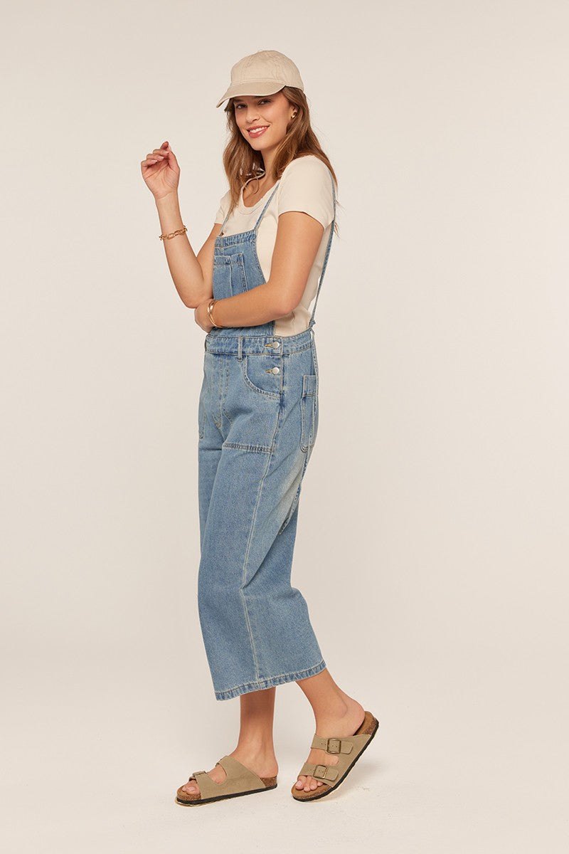 Denim Cropped Overalls, thumbnail 4