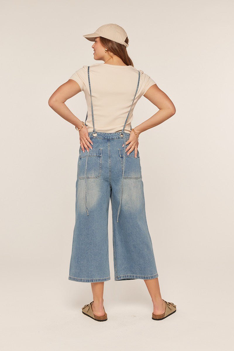 Denim Cropped Overalls, thumbnail 5