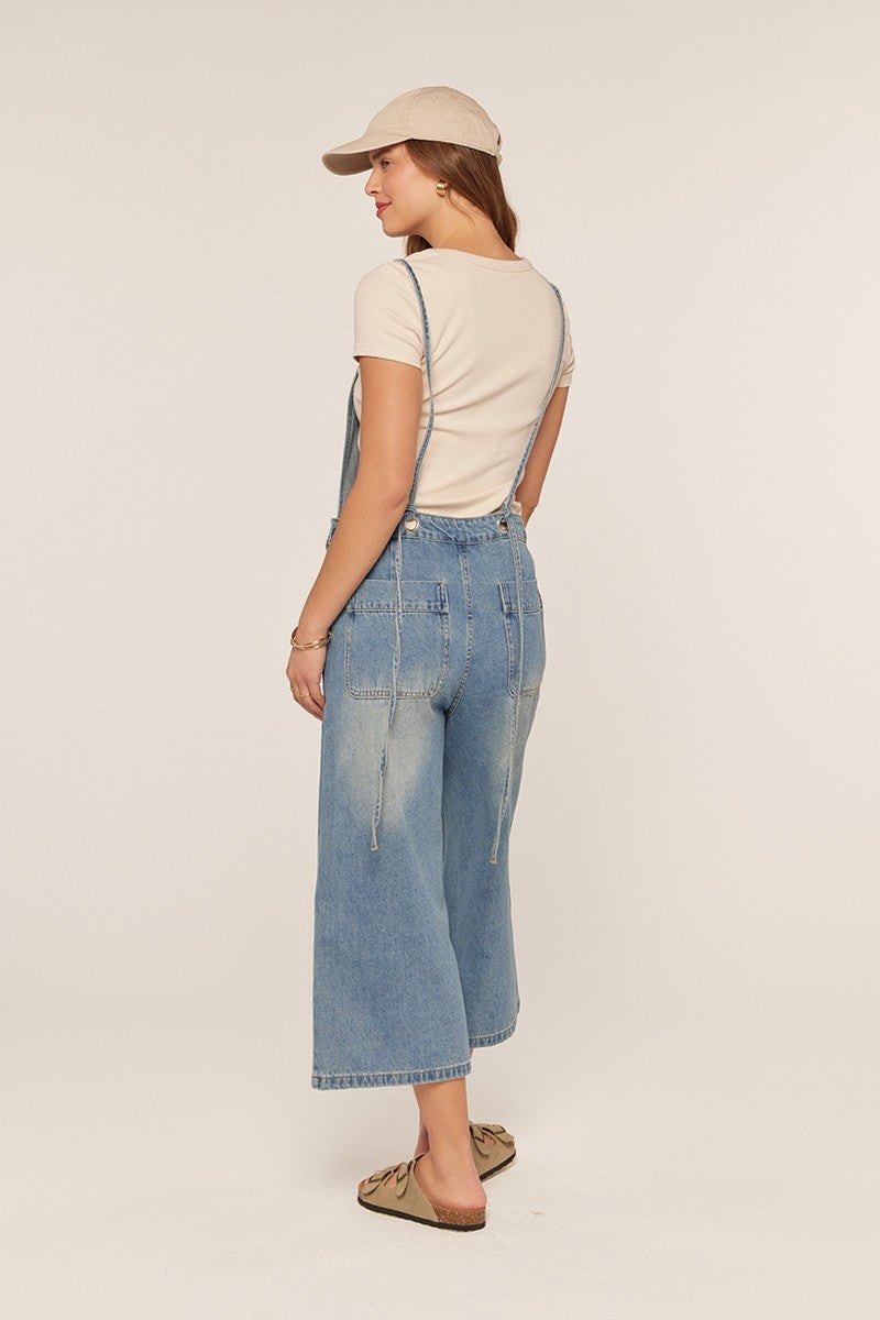 Denim Cropped Overalls, thumbnail 6