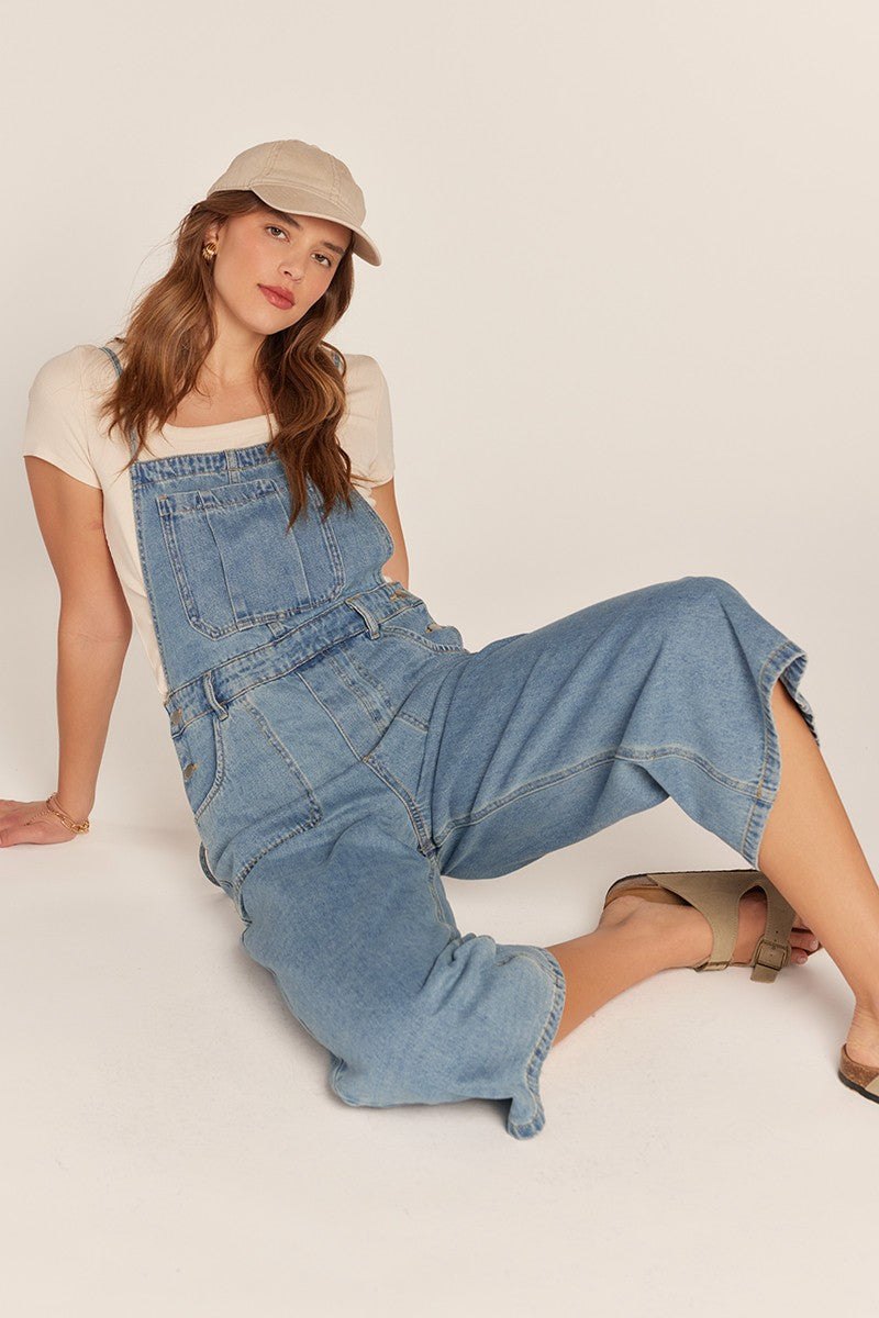 Denim Cropped Overalls, thumbnail 9