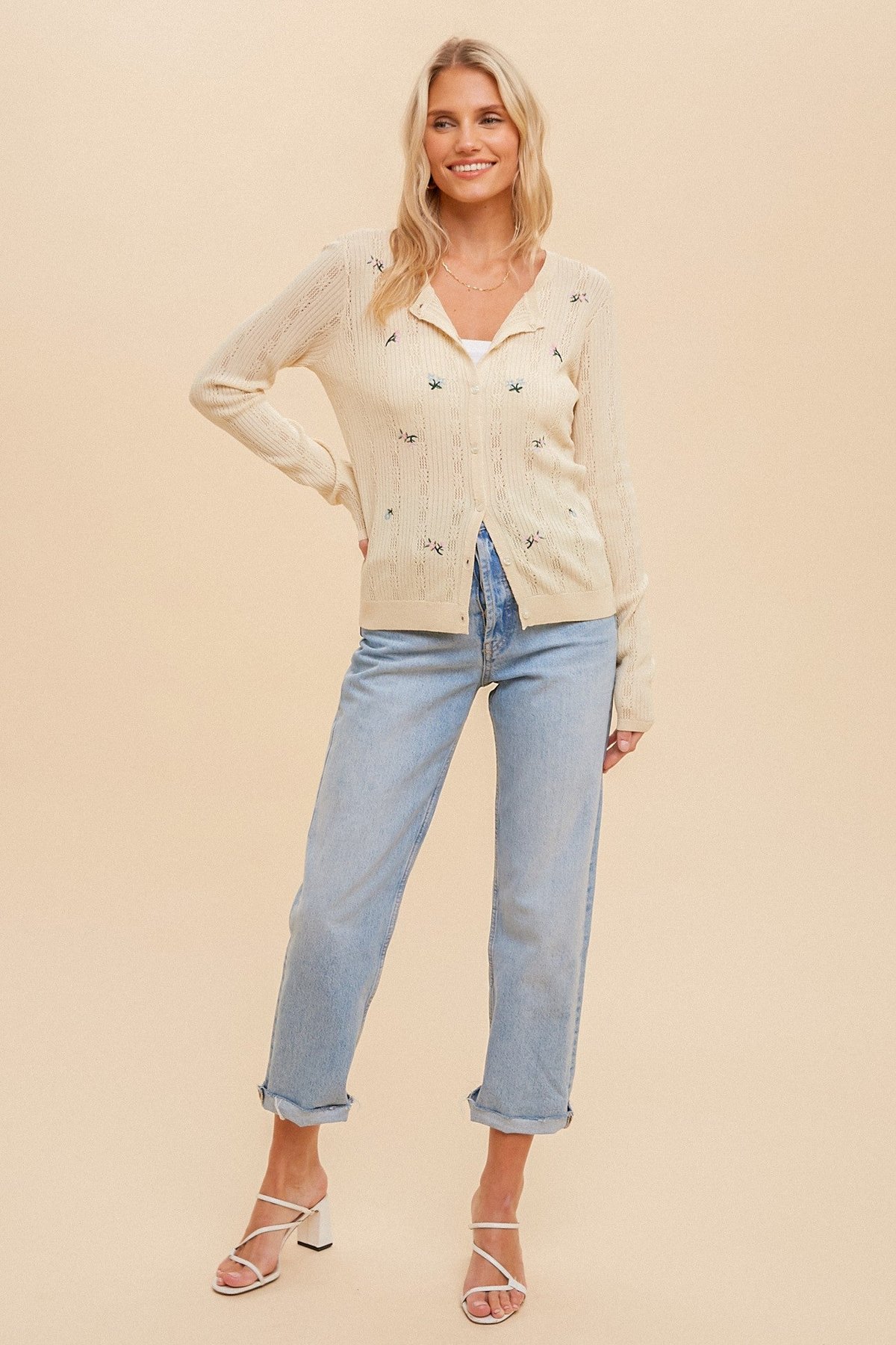 Pointelle embroidered cardigan, alternate view