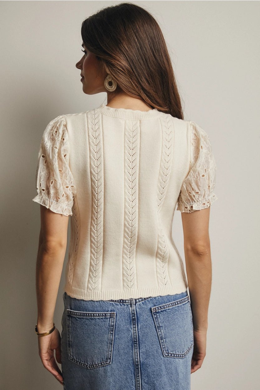 Eyelet Puff Sleeve Sweater, thumbnail 8
