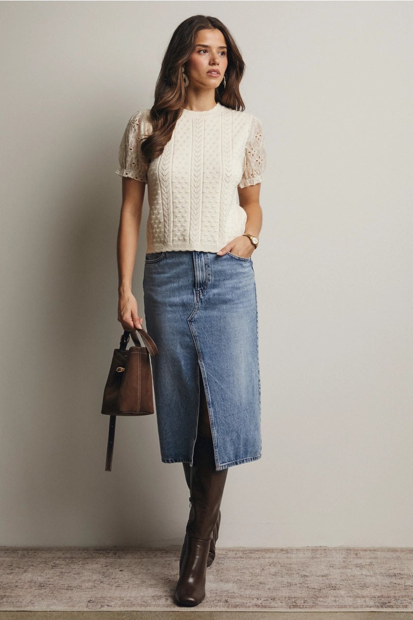 Eyelet Puff Sleeve Sweater, thumbnail 9