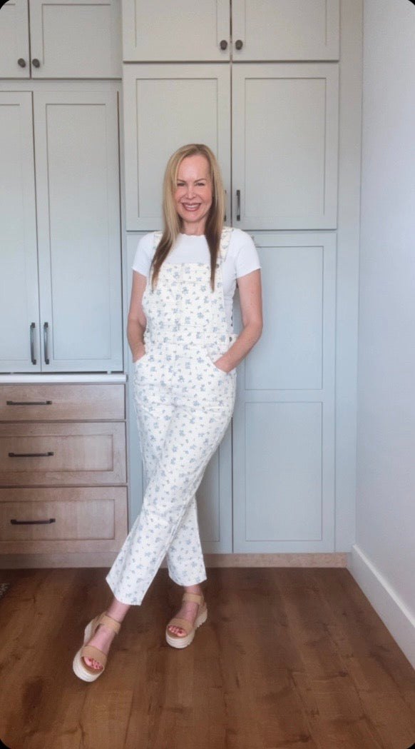 Ecru Floral Overalls