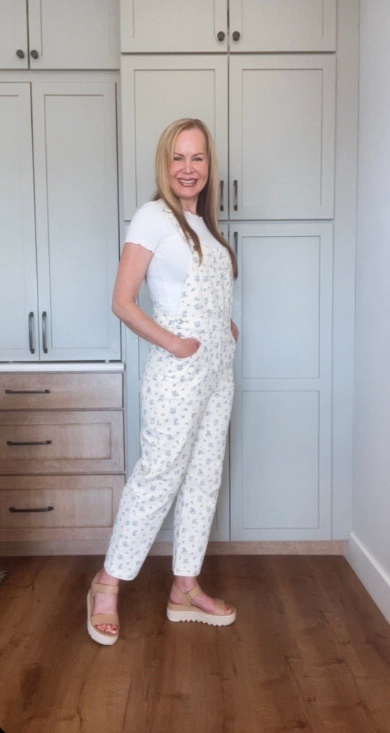 Ecru Floral Overalls, alternate view