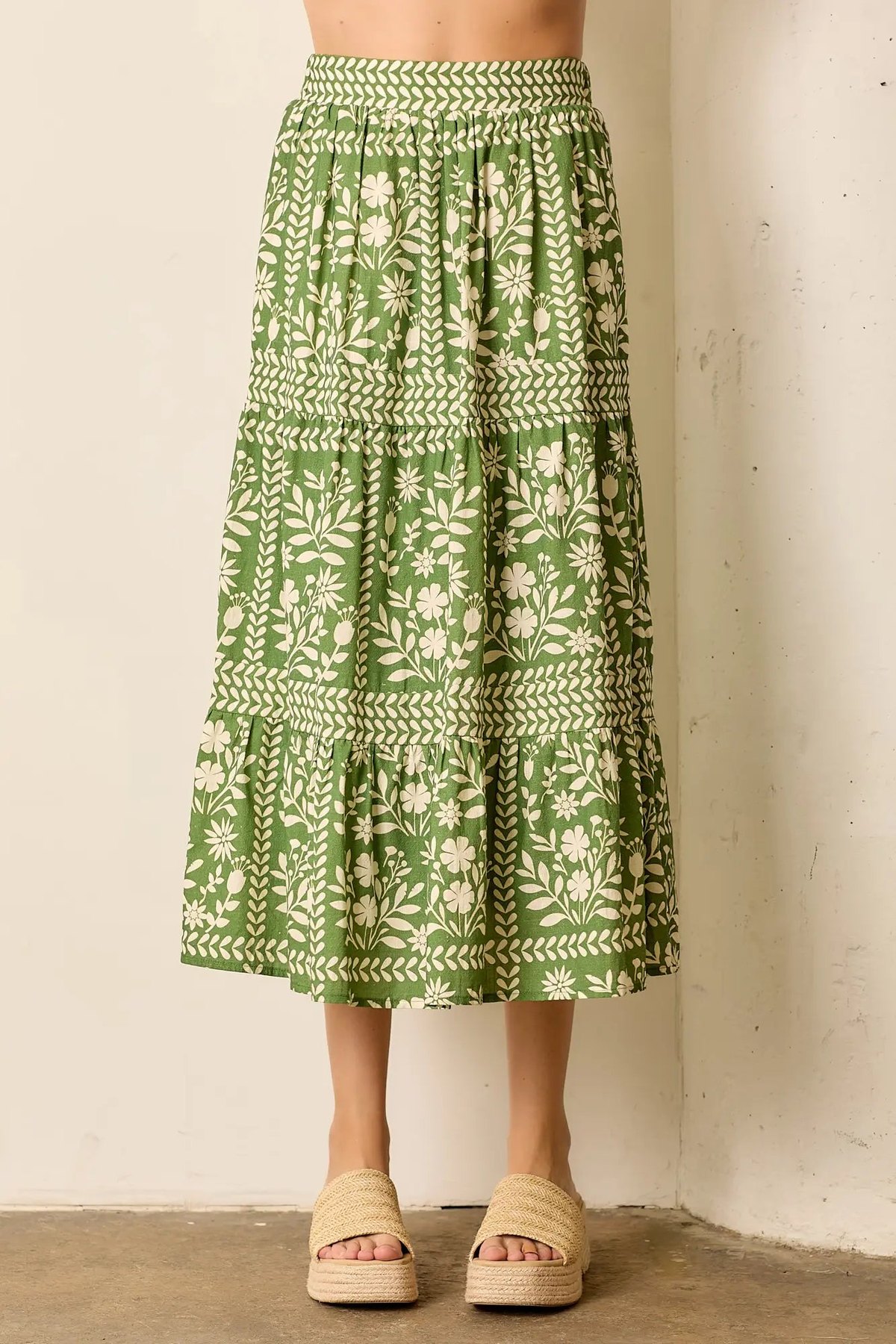 Meadow Floral Maxi Skirt in Green