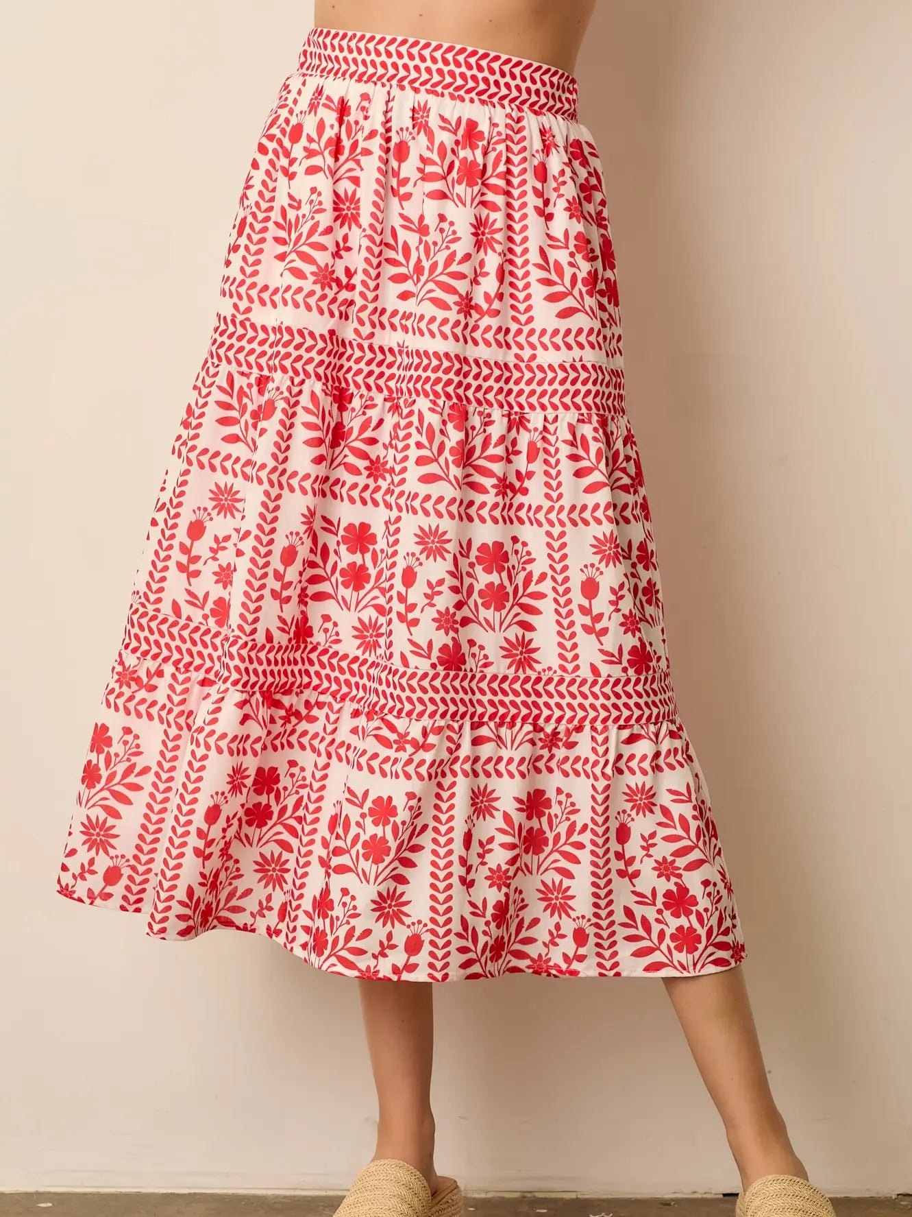 Floral Maxi Skirt in Red