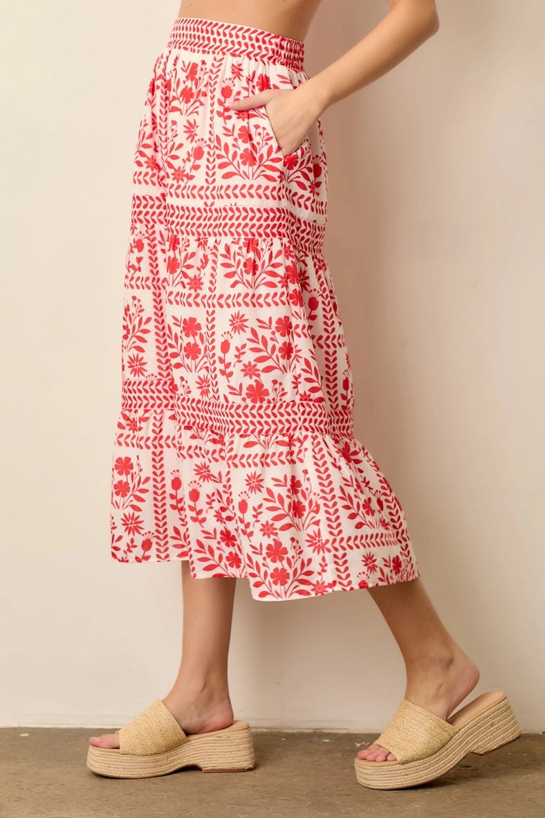 Floral Maxi Skirt in Red, thumbnail 3