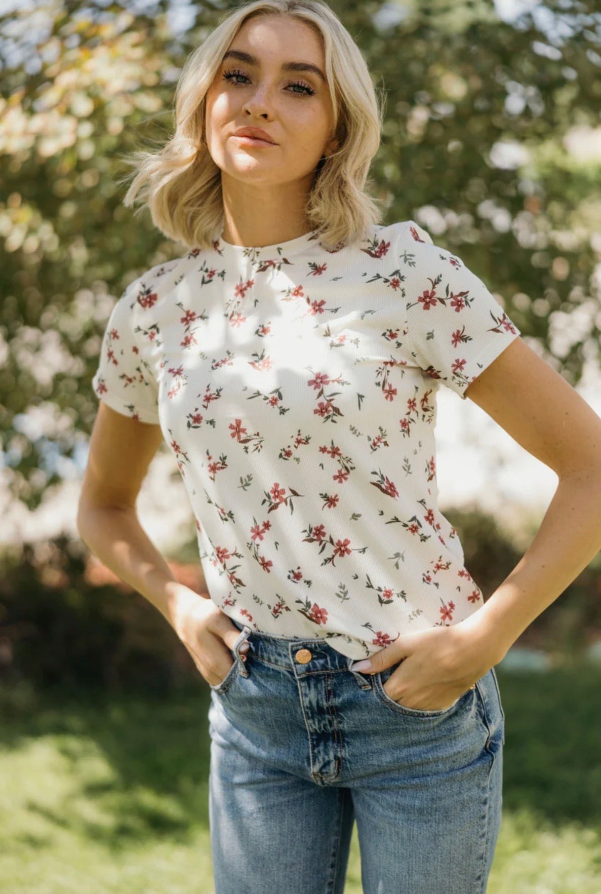 Floral Ribbed Tee in Cherrywood, alternate view