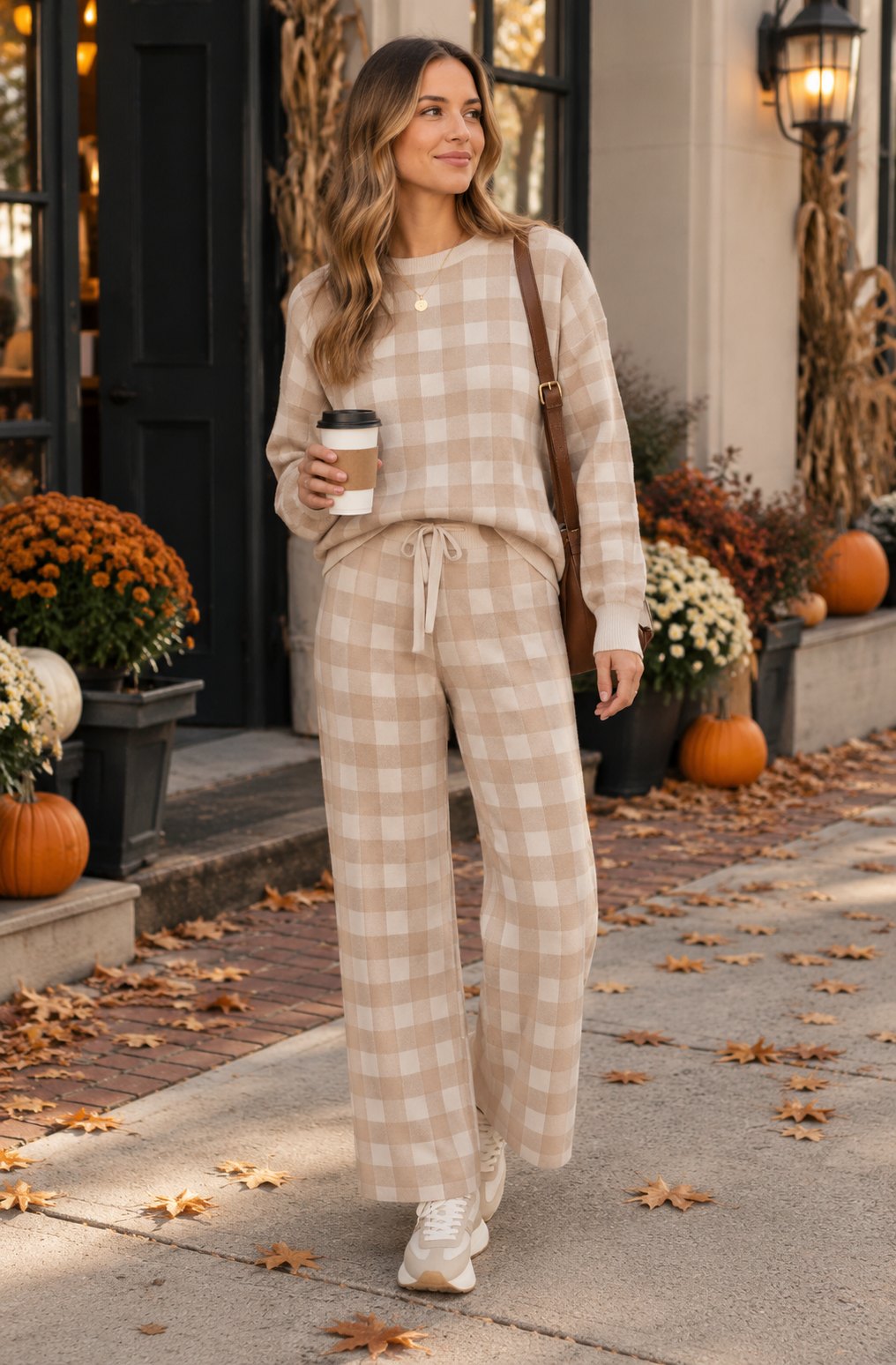 Gingham Knit Sweater & Pant Set