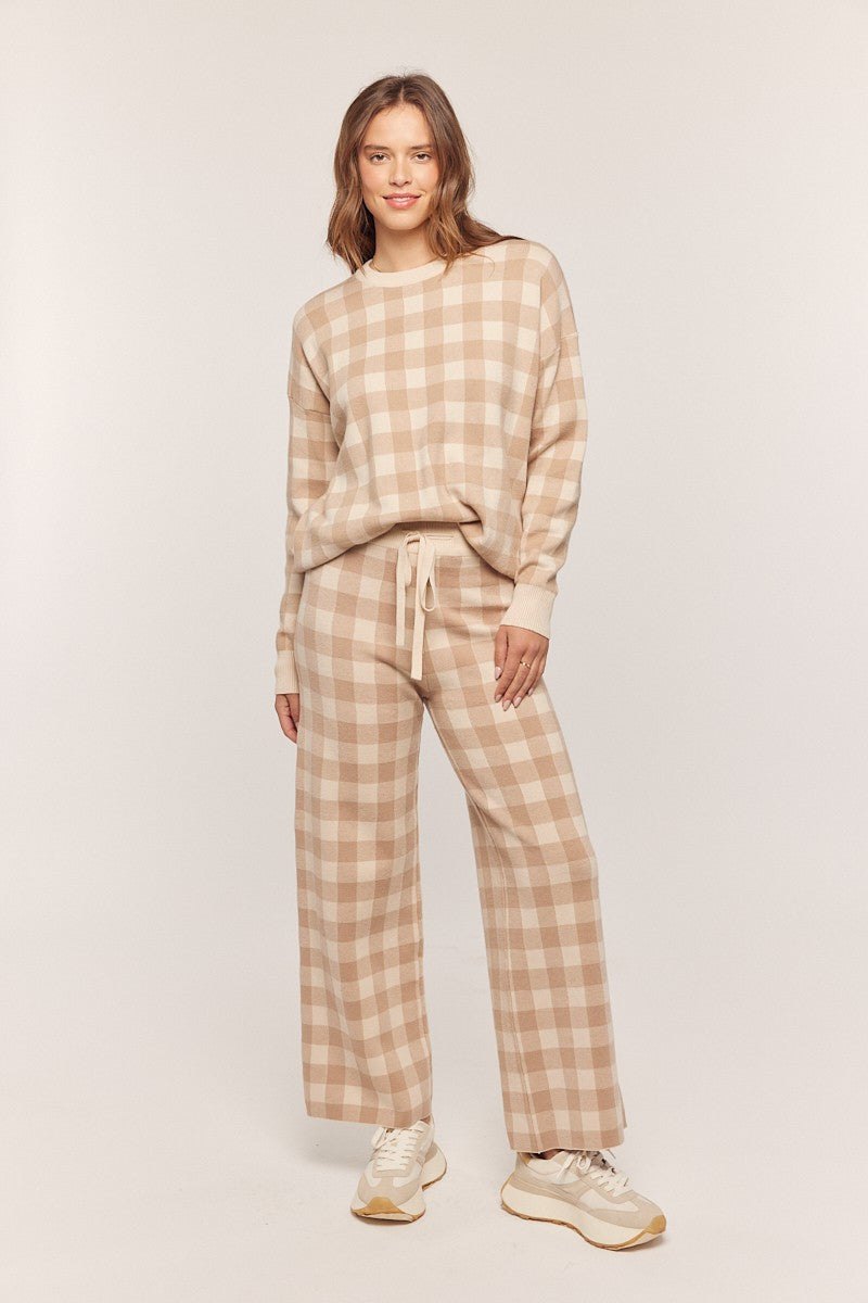 Gingham Knit Sweater & Pant Set, alternate view