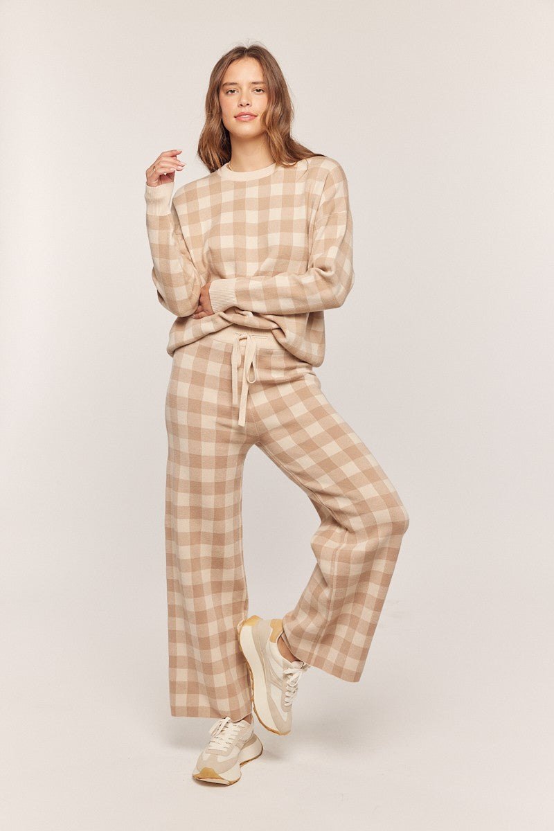 Gingham Knit Sweater & Pant Set, thumbnail 3