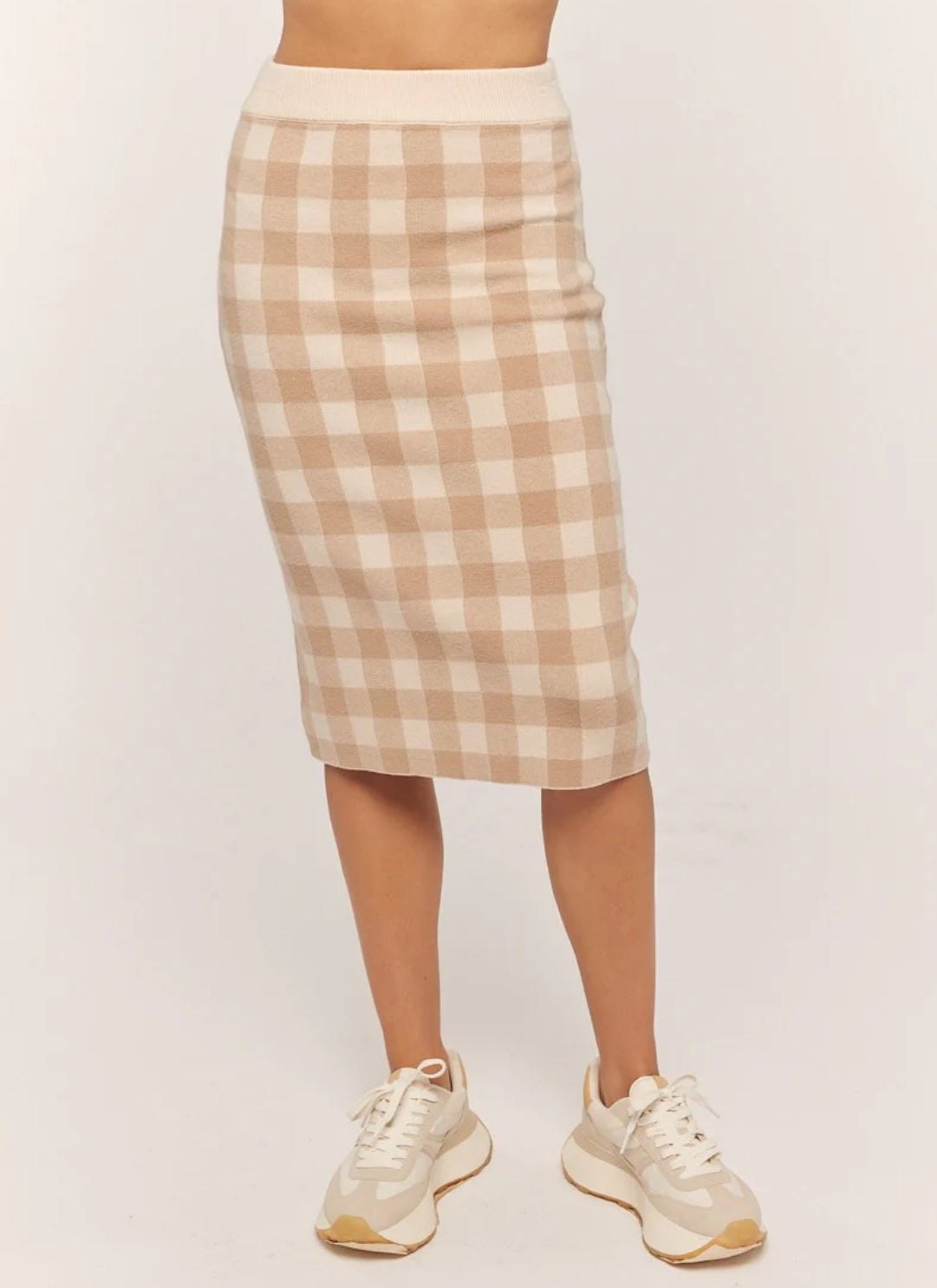 Gingham Sweater Midi Skirt