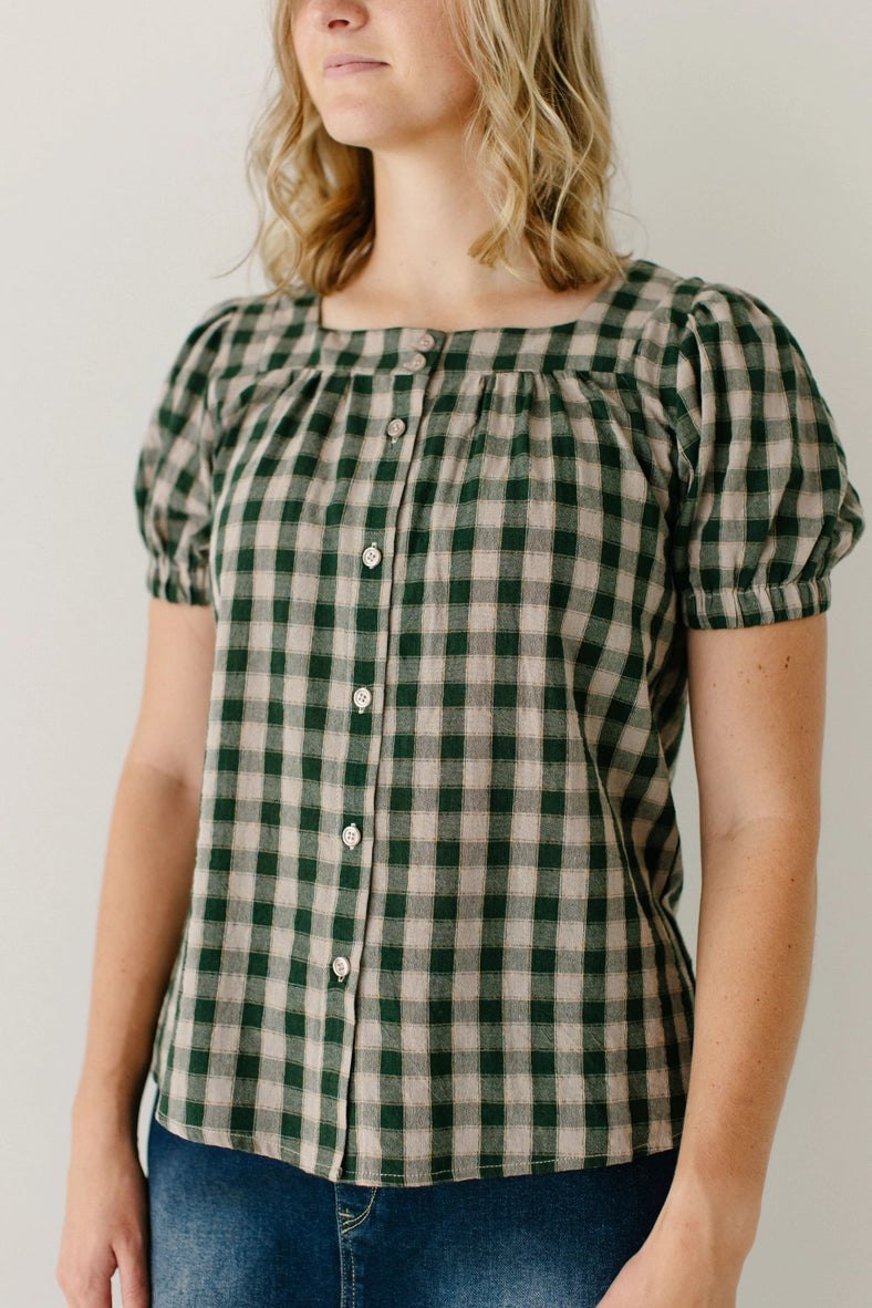 Green Gingham Puff Sleeve Top, alternate view