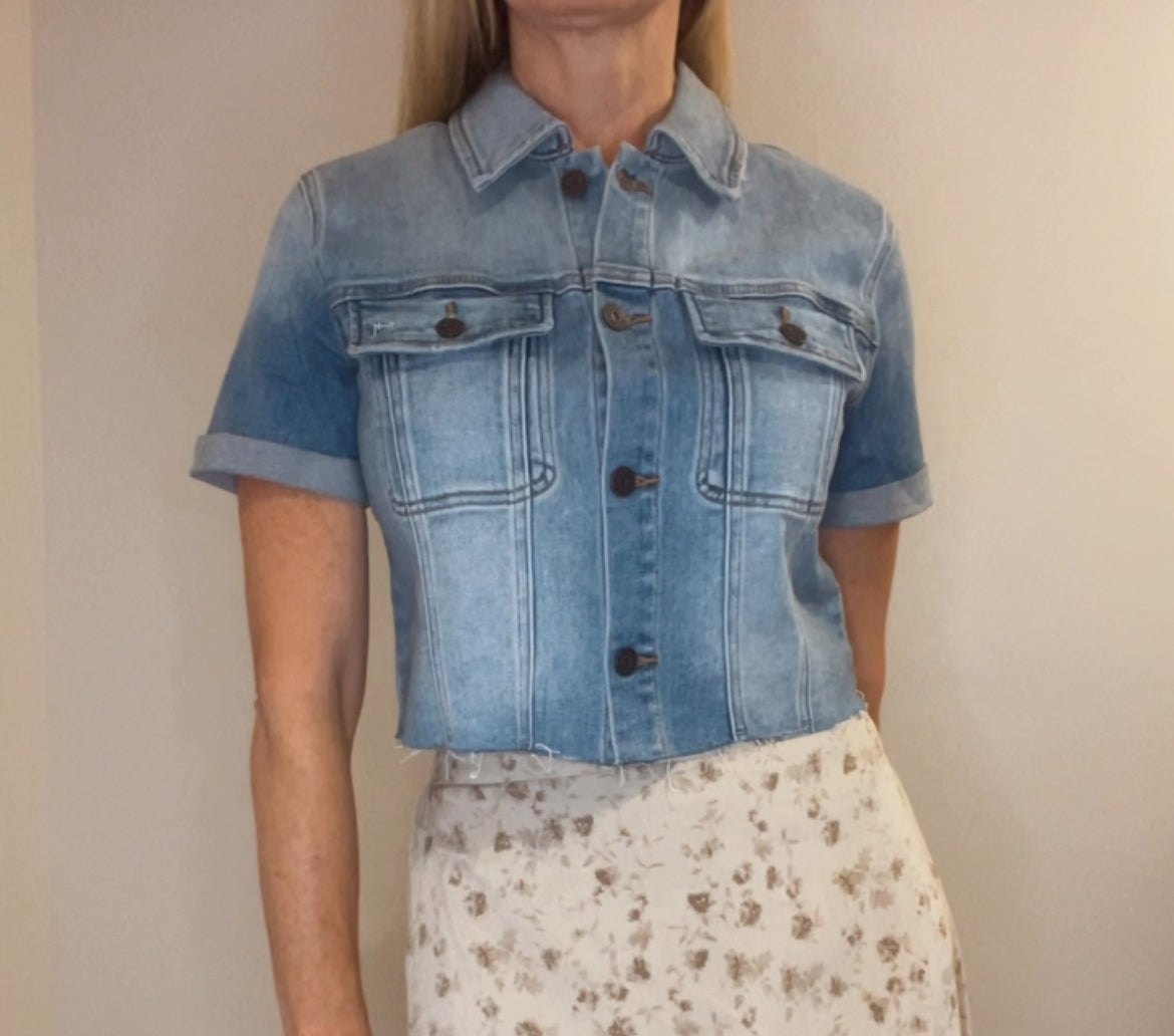 Hidden Cropped Denim Jacket, thumbnail 6