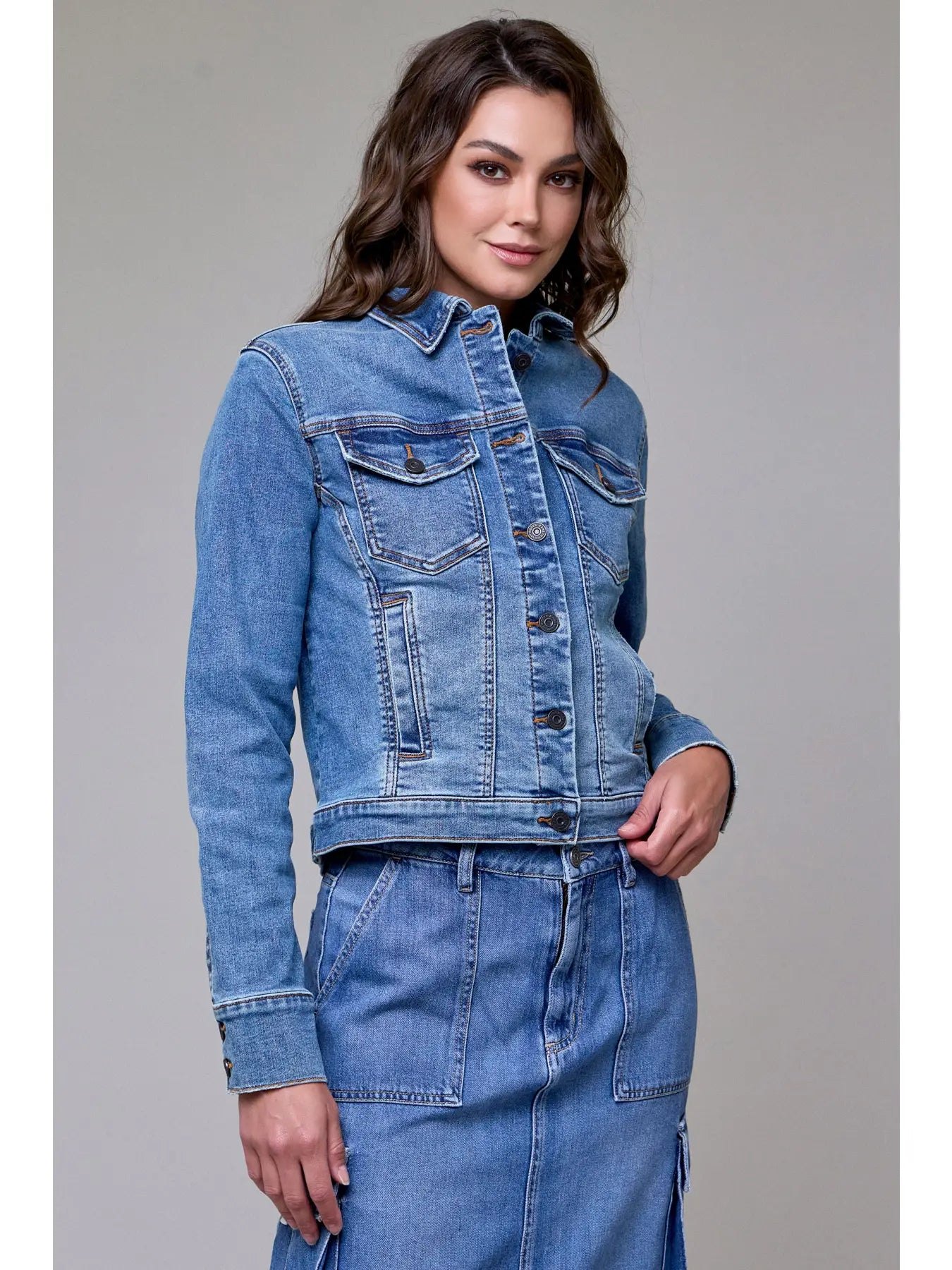 Hidden Fitted Denim Jacket, alternate view