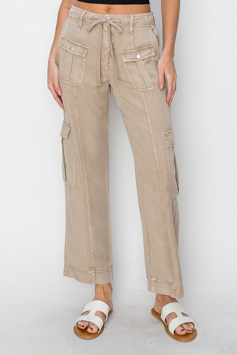High rise crop relaxed pant in taupe