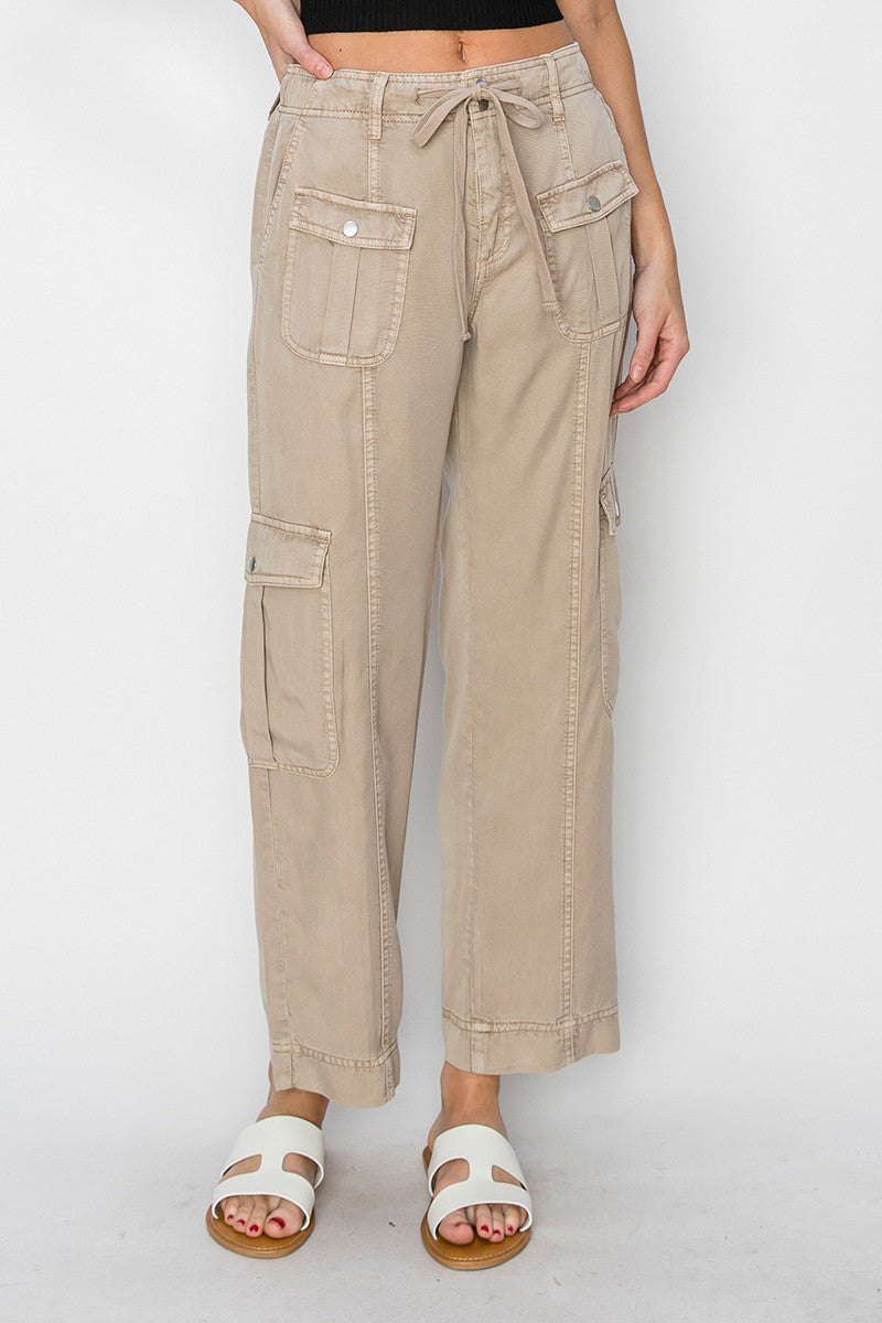 High rise crop relaxed pant in taupe, alternate view